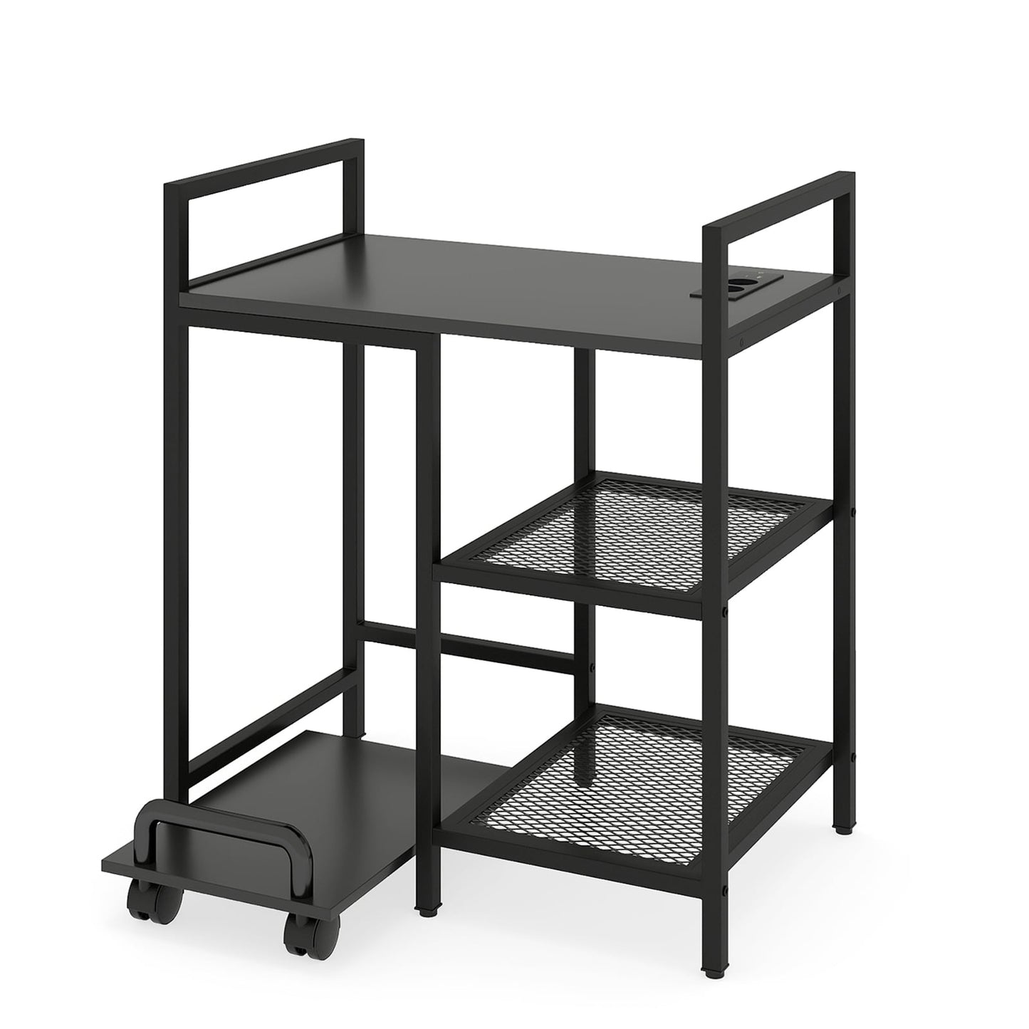 3-Tier Printer Stand with Charging Station, Black