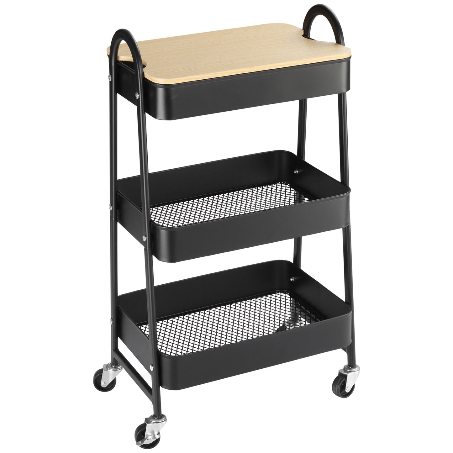 3-Tier Rolling Cart with Drawers, Steel & Plastic, Black