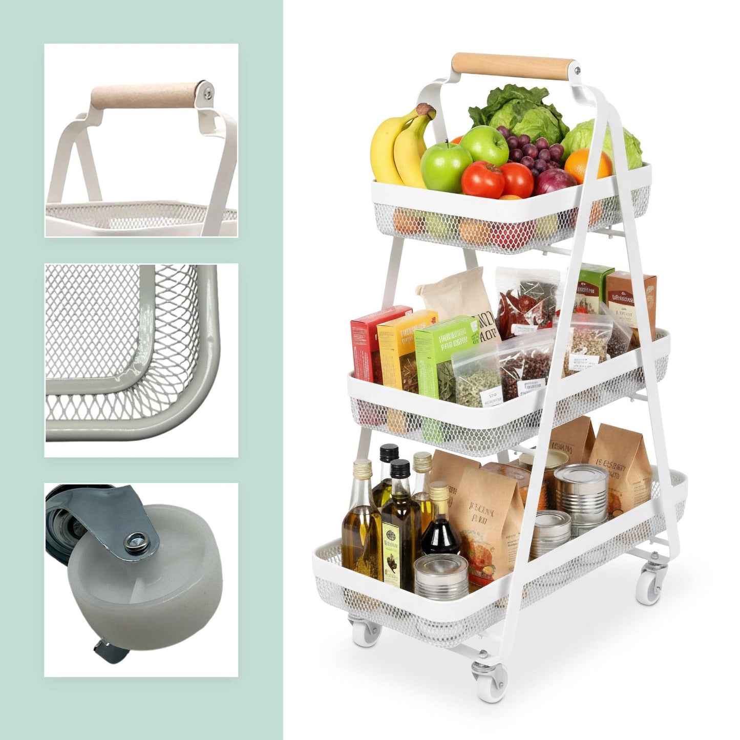 3-Tier Rolling Storage Cart – Living Room, Bathroom, Office