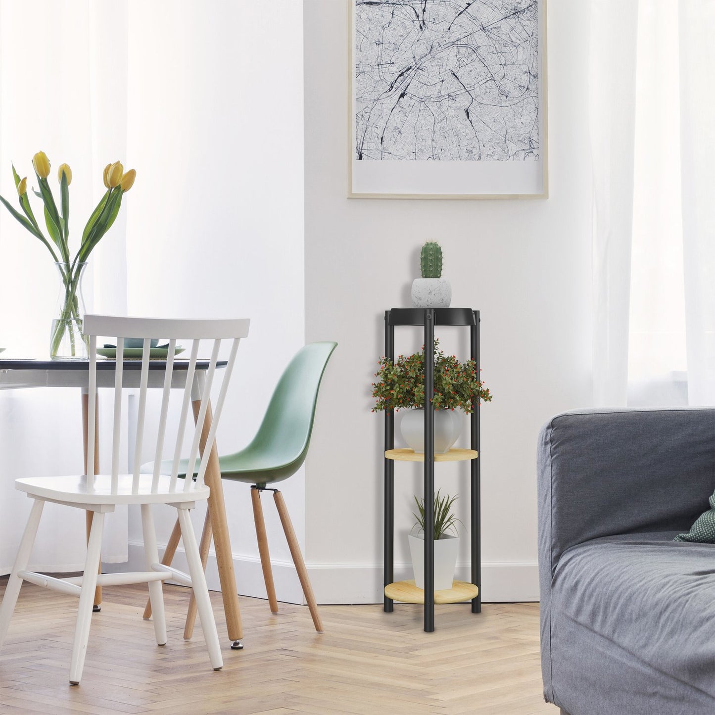3-Tier Round Metal Plant Stand for Indoor Use