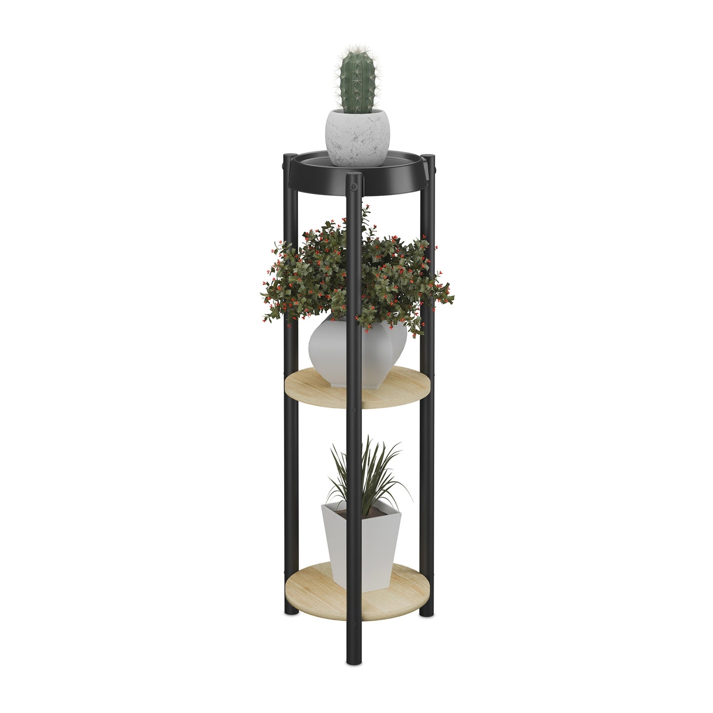 3-Tier Round Metal Plant Stand for Indoor Use