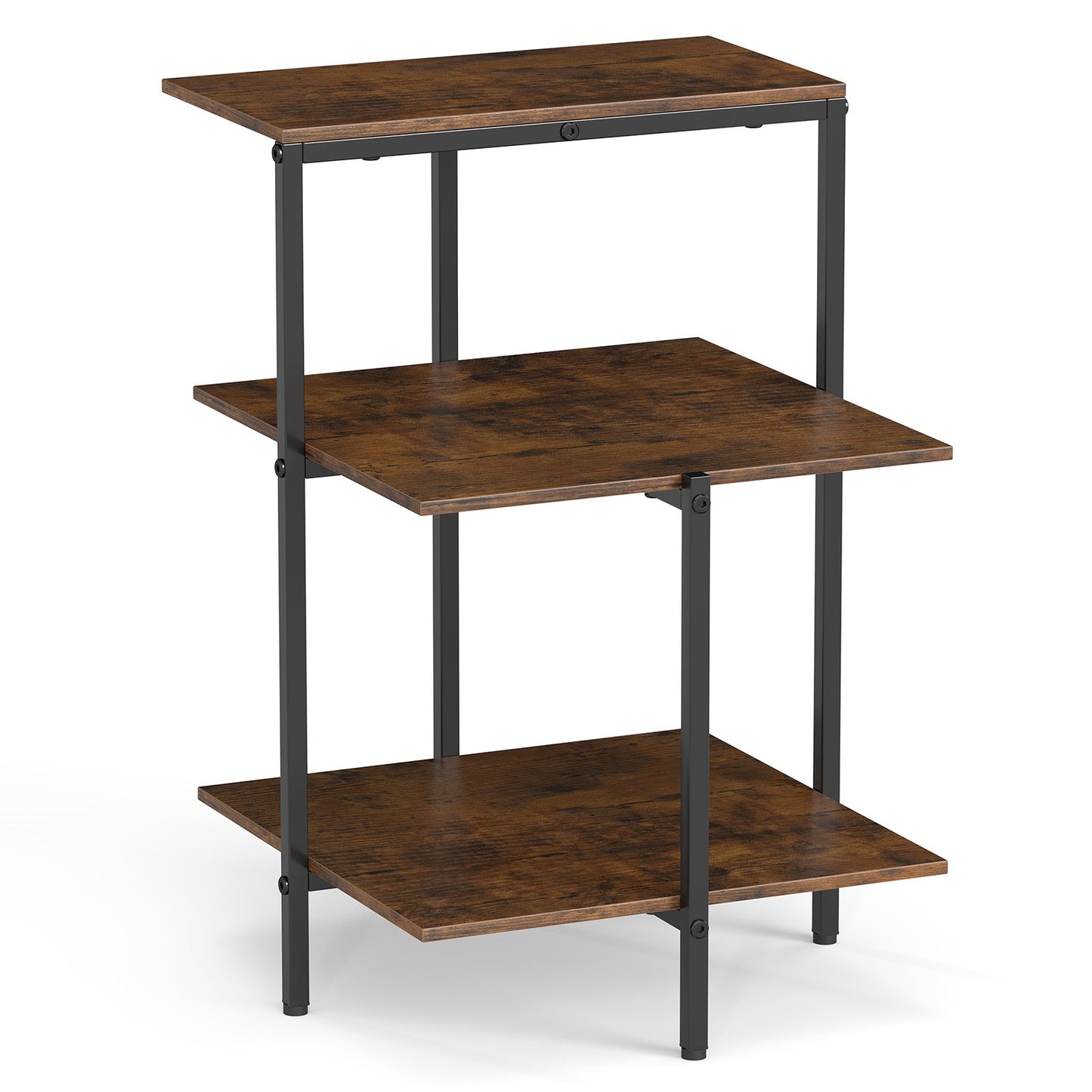 3-Tier Square End Table with Open Shelves, Rustic Brown
