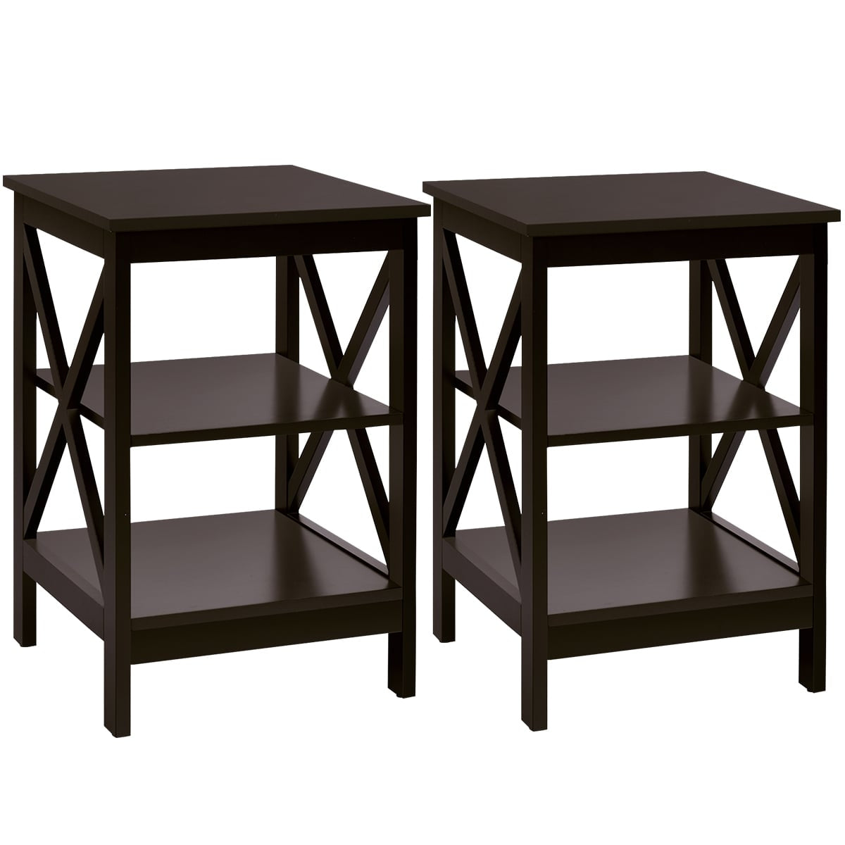 3-Tier Square Side Table, 40x40x61 cm, Brown MDF
