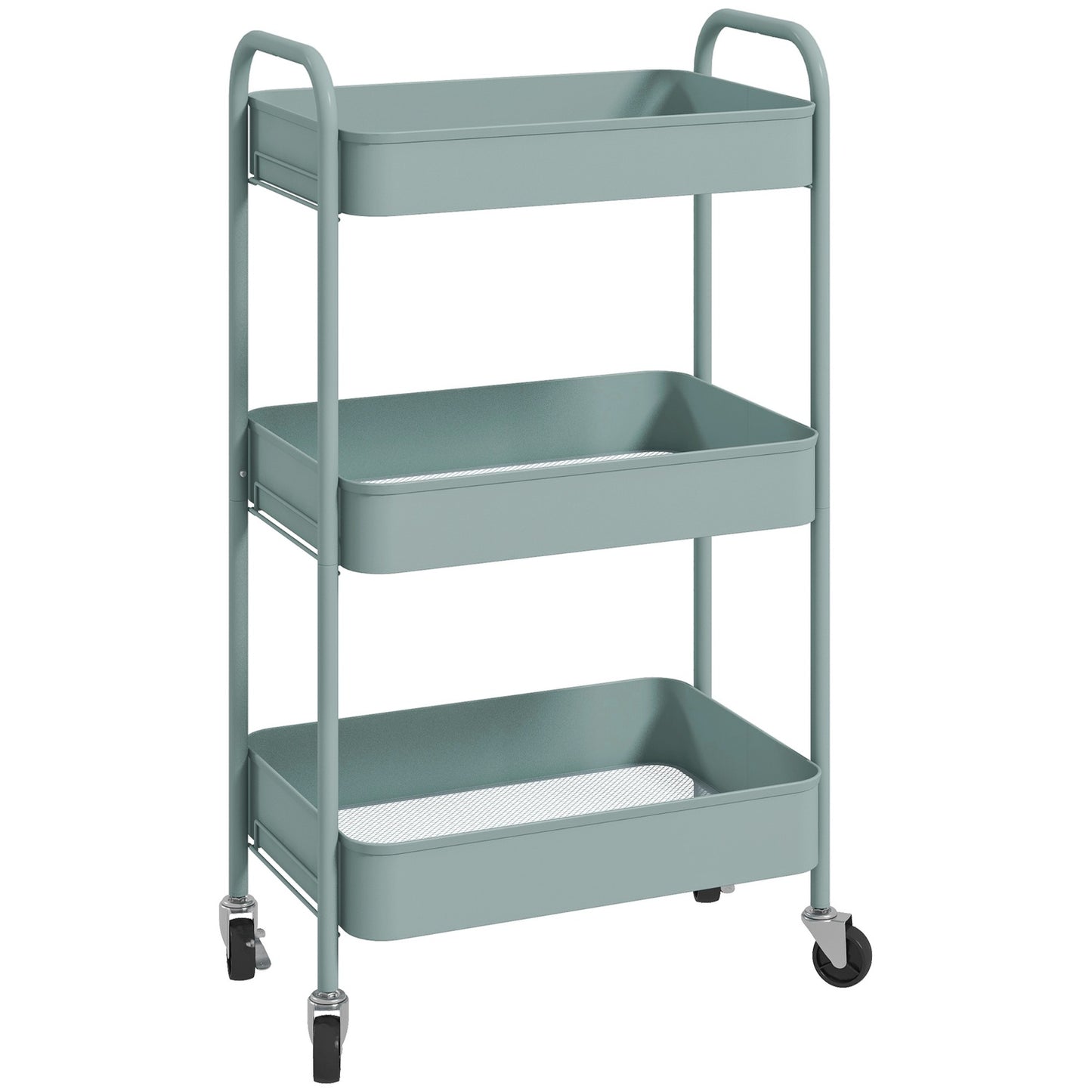 3-Tier Steel Storage Cart with Wheels, Light Blue