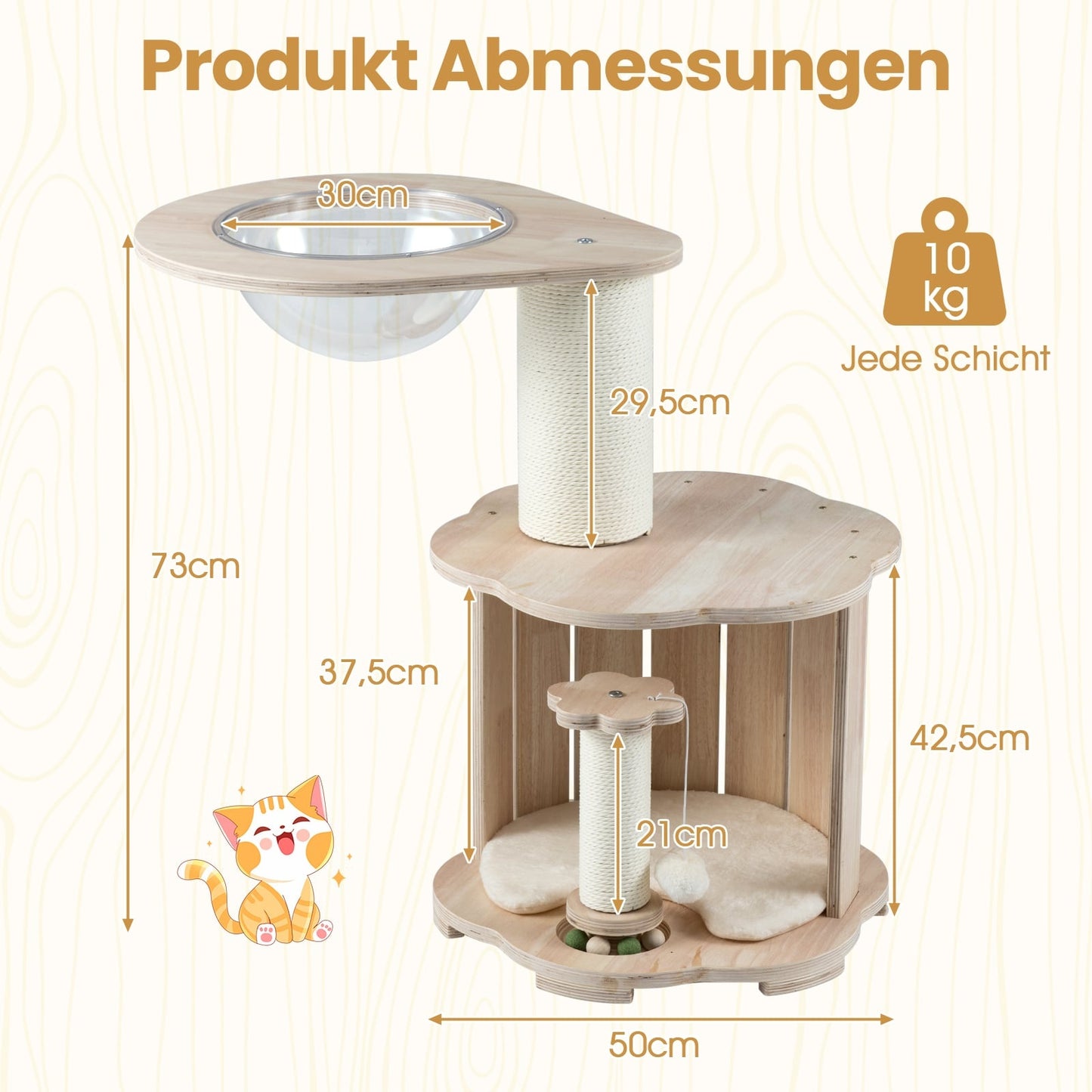 3-Tier Wood Cat Tree with Capsule and Scratch Posts