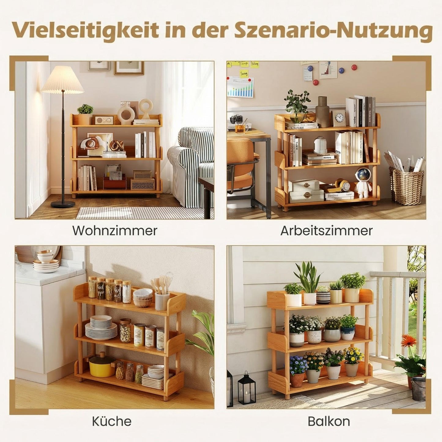 3-Tier Wooden Bookshelf with Open Shelves and Side Rails