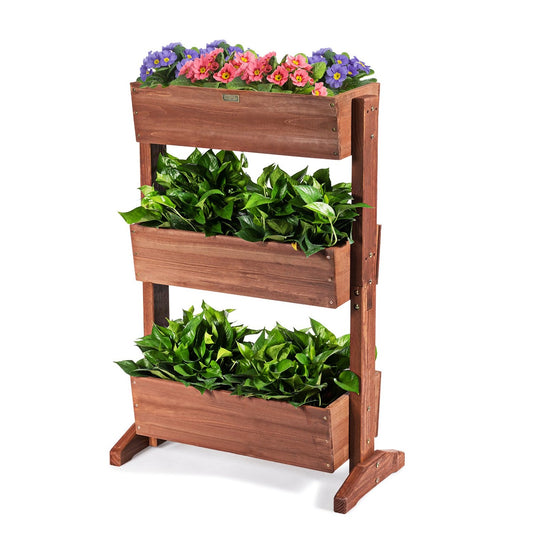 3 Tier Wooden Flower Shelf Flower Stand 3 Tier Raised Bed Flower Stairs 71 x 38 x 105 cm Brown