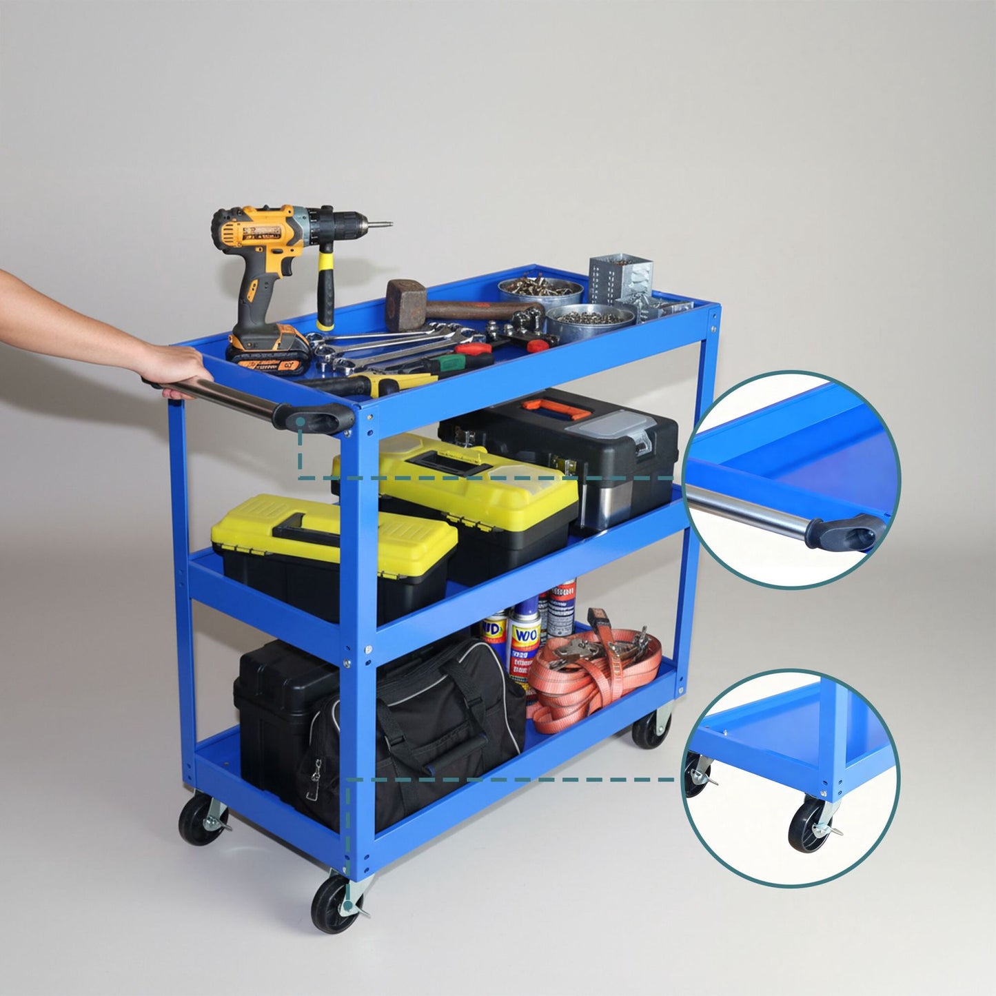 3-Tier Workshop Trolley with Swivel Castors