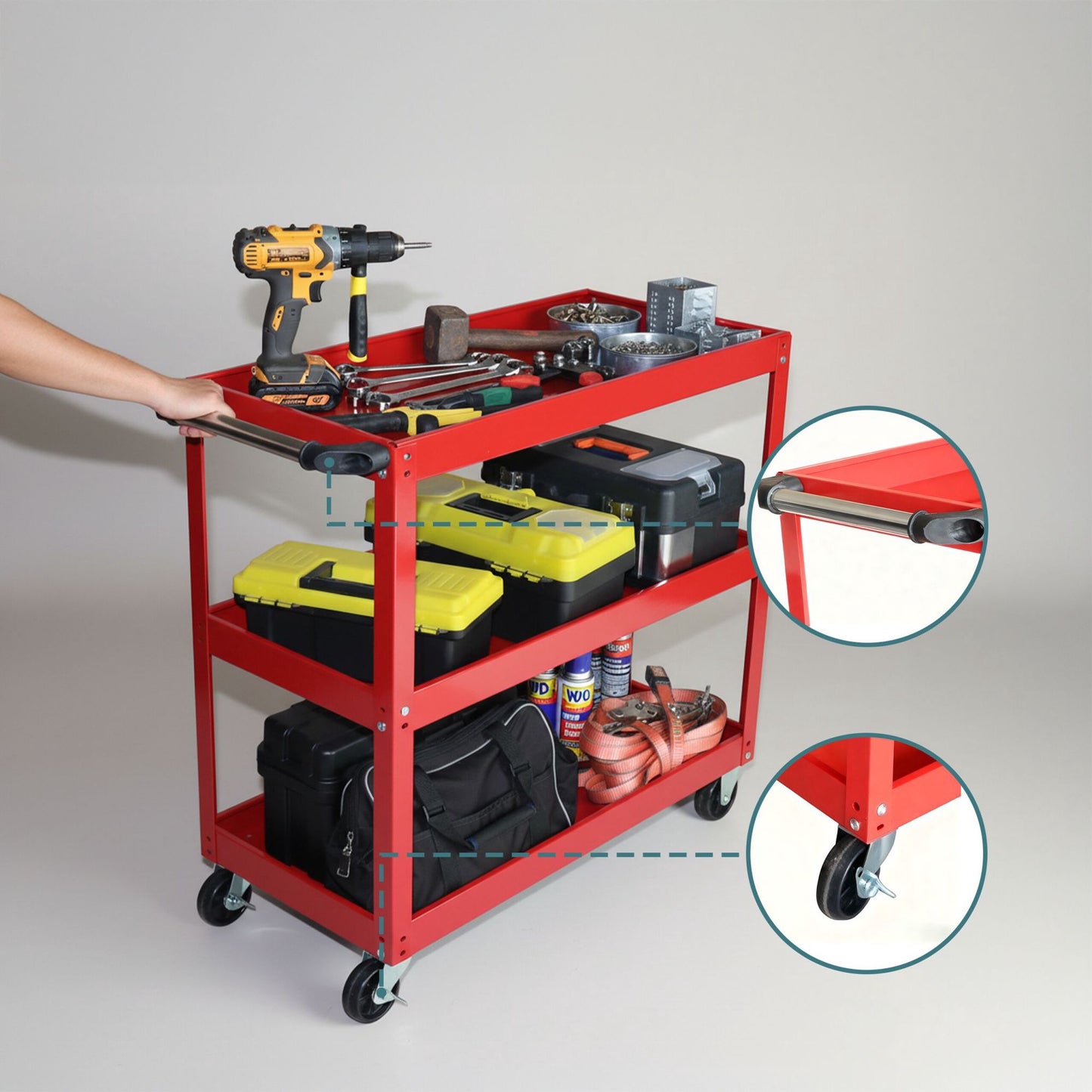 3-Tier Workshop Trolley with Swivel Castors