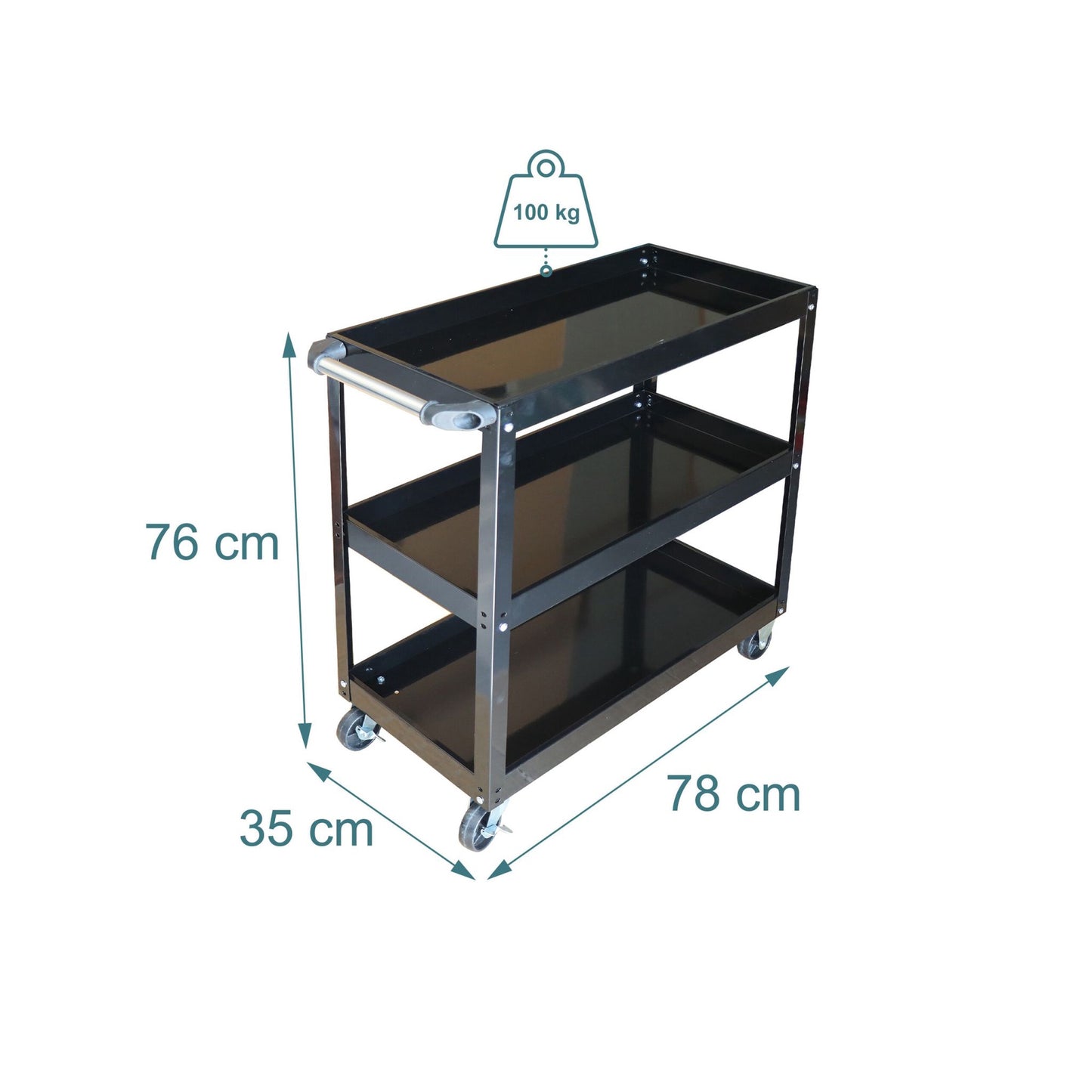 3-Tier Workshop Trolley with Swivel Castors
