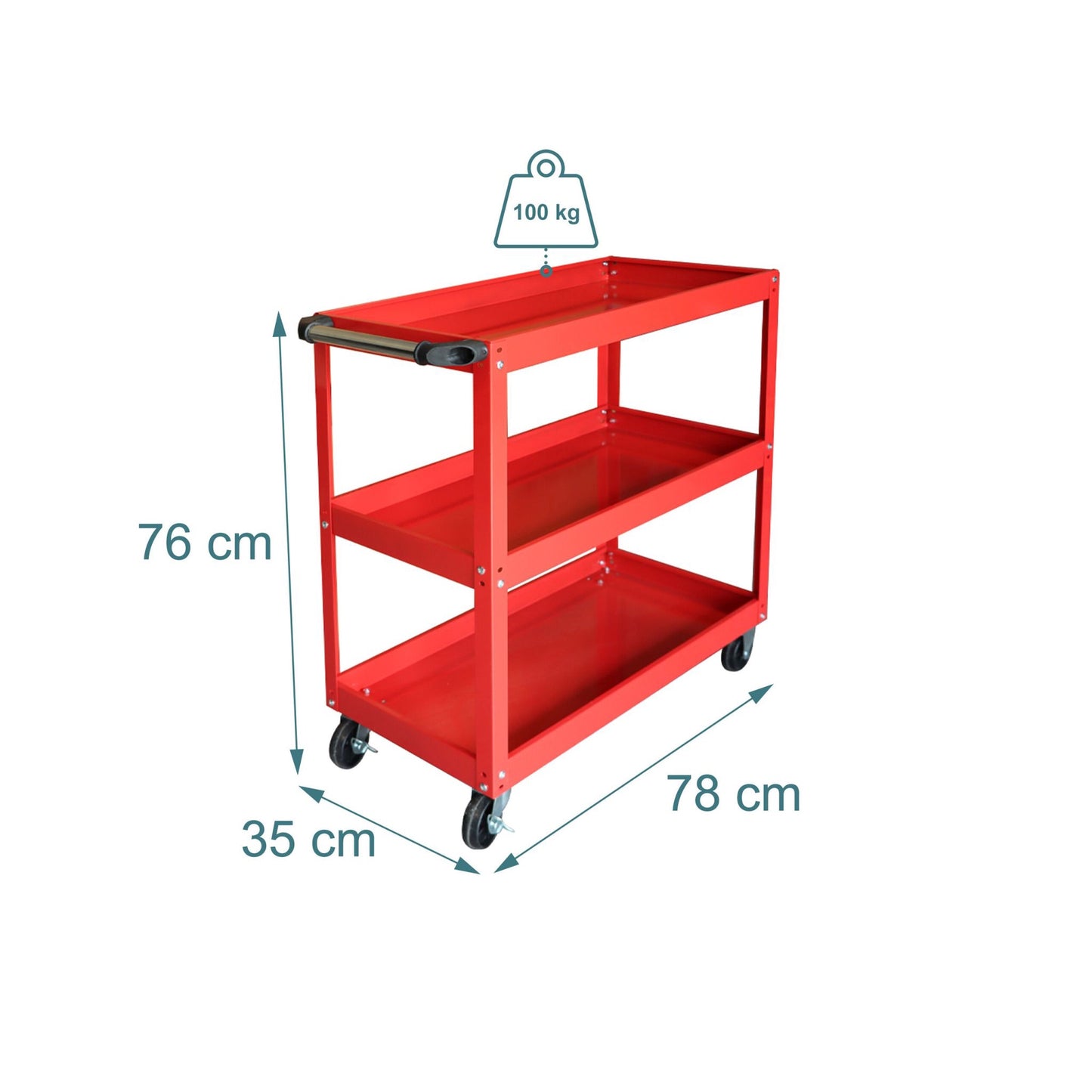 3-Tier Workshop Trolley with Swivel Castors