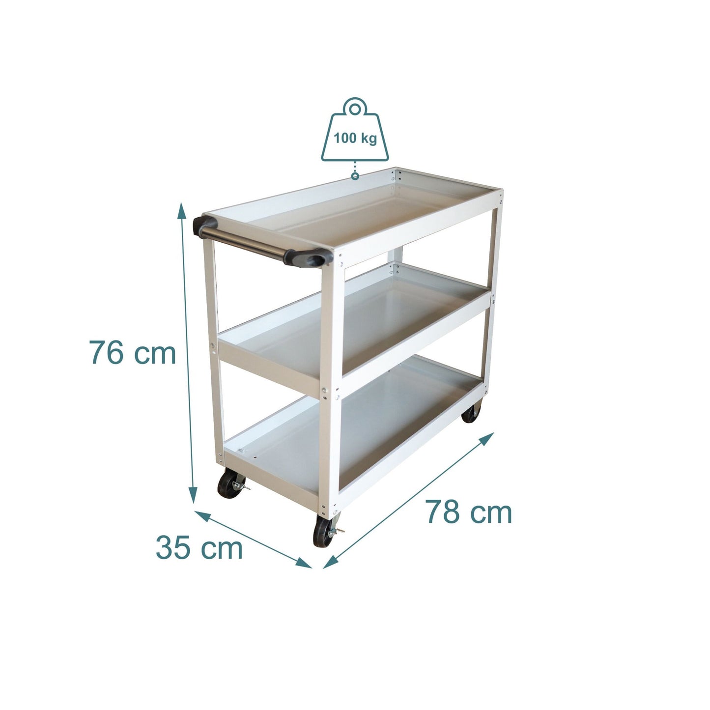 3-Tier Workshop Trolley with Swivel Castors