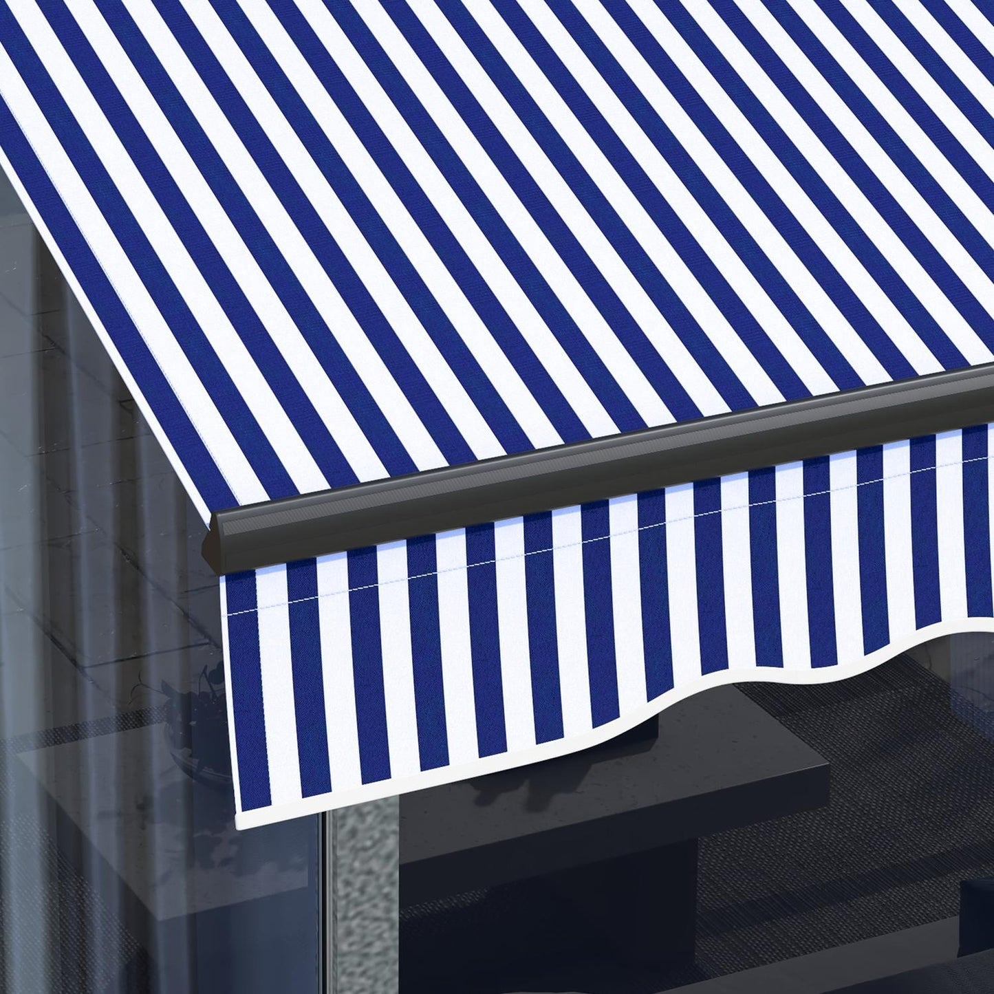 Wall-mounted awning, 3x2.5m, Blue & White, Sun protection