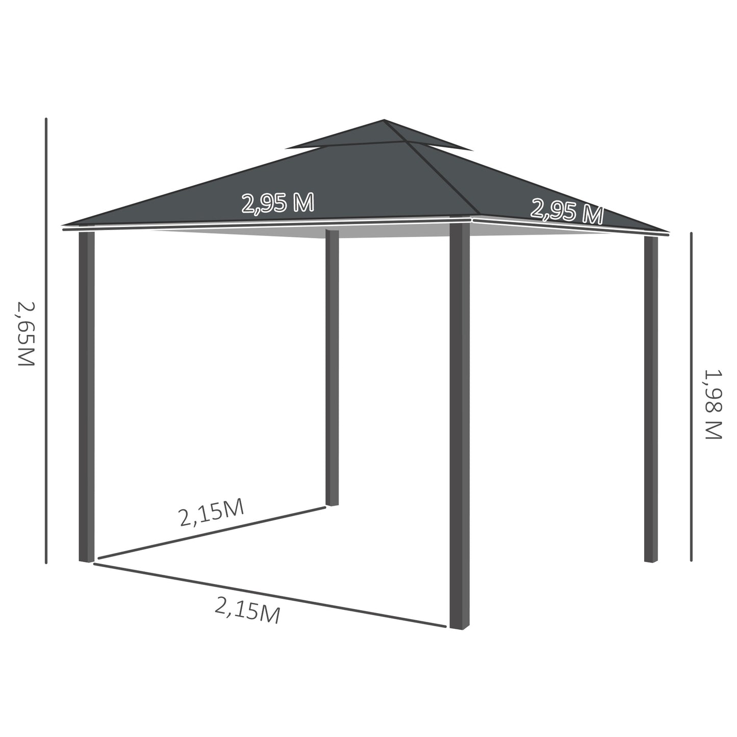 Double roof marquee, waterproof UV protection, dark grey