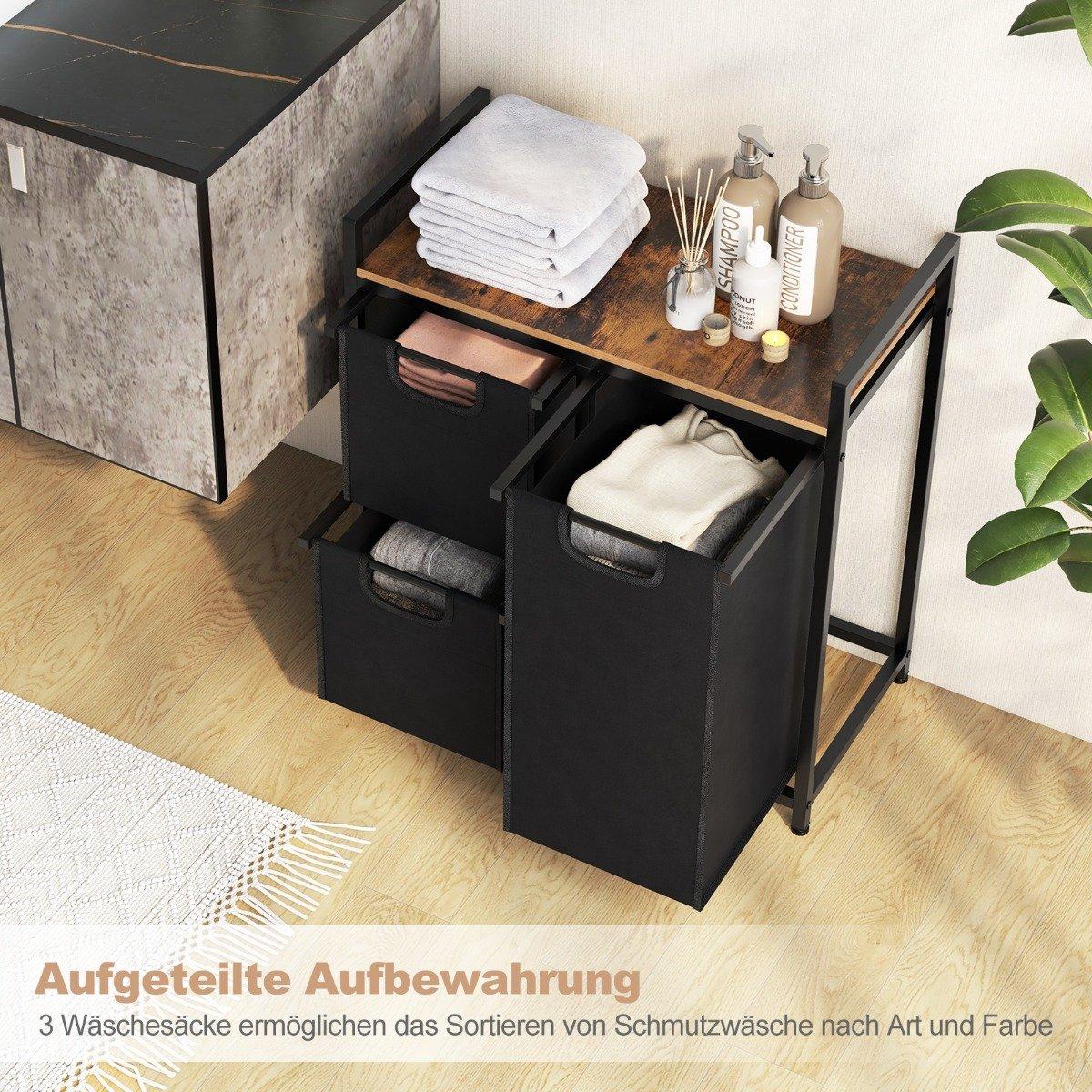 3 compartment laundry basket with shelf & 3 removable pockets laundry basket 66.5 x 33 x 72 cm