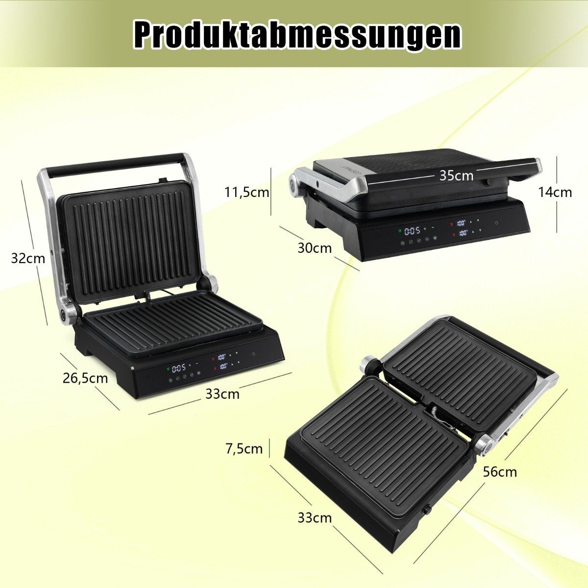 3-in-1 1800W Panini Press Grill with Non-Stick Plates Electric Grill