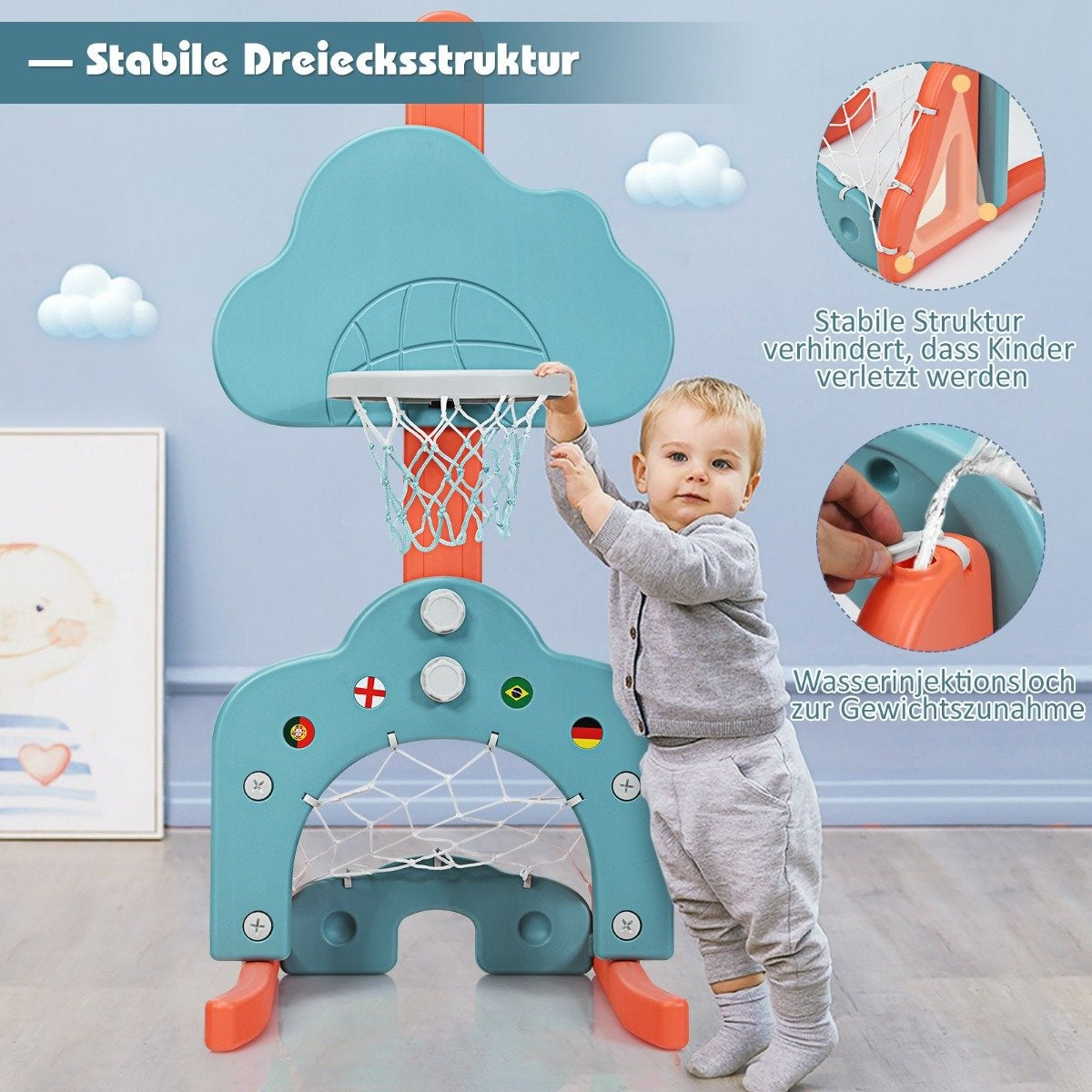 3-in-1 Adjustable Kids Sports Set: Basketball, Soccer, Golf