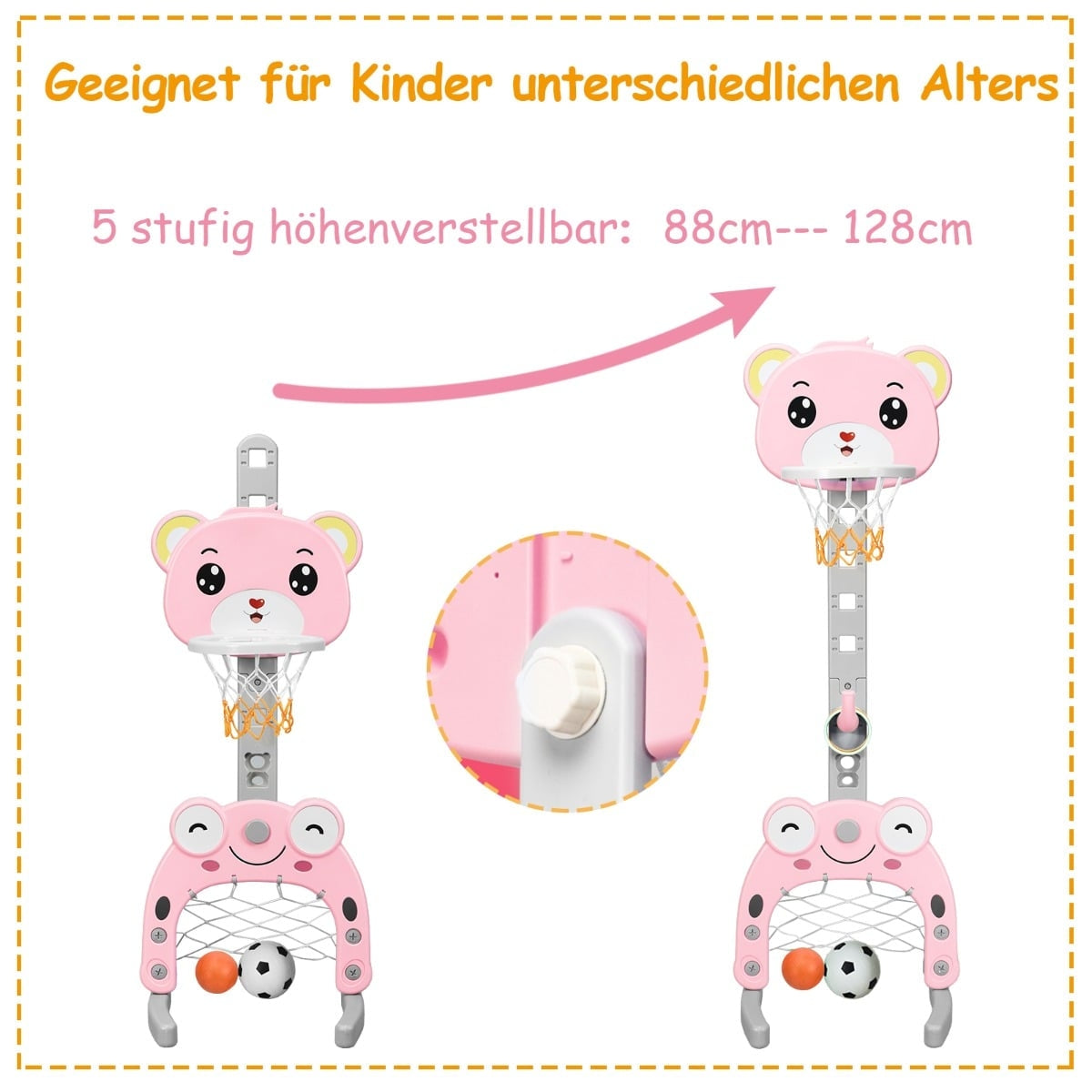 3-in-1 Adjustable Kids Sports Set: Basketball, Soccer, Ring Toss