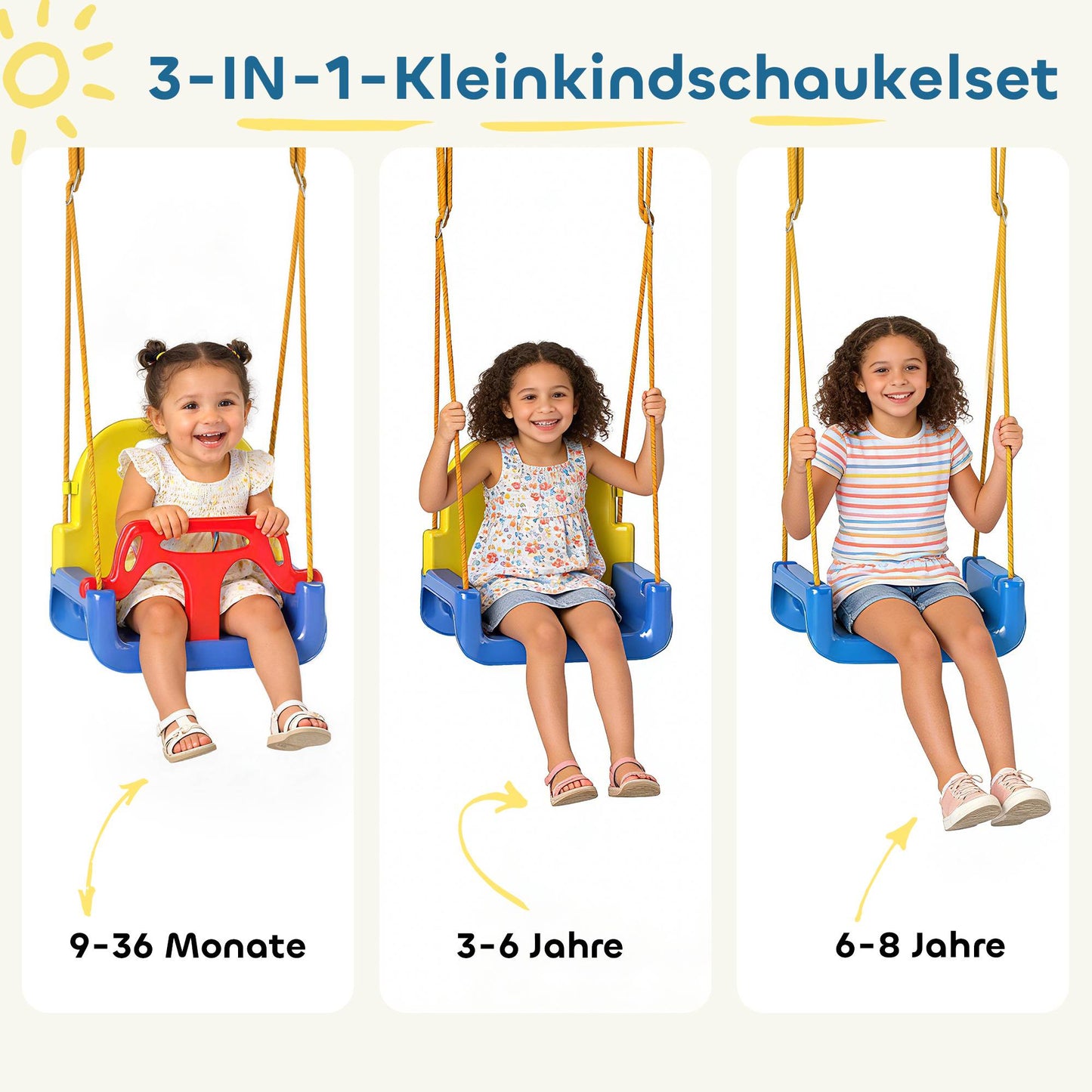 3-in-1 Adjustable Kids Swing Set for Indoor/Outdoor Use
