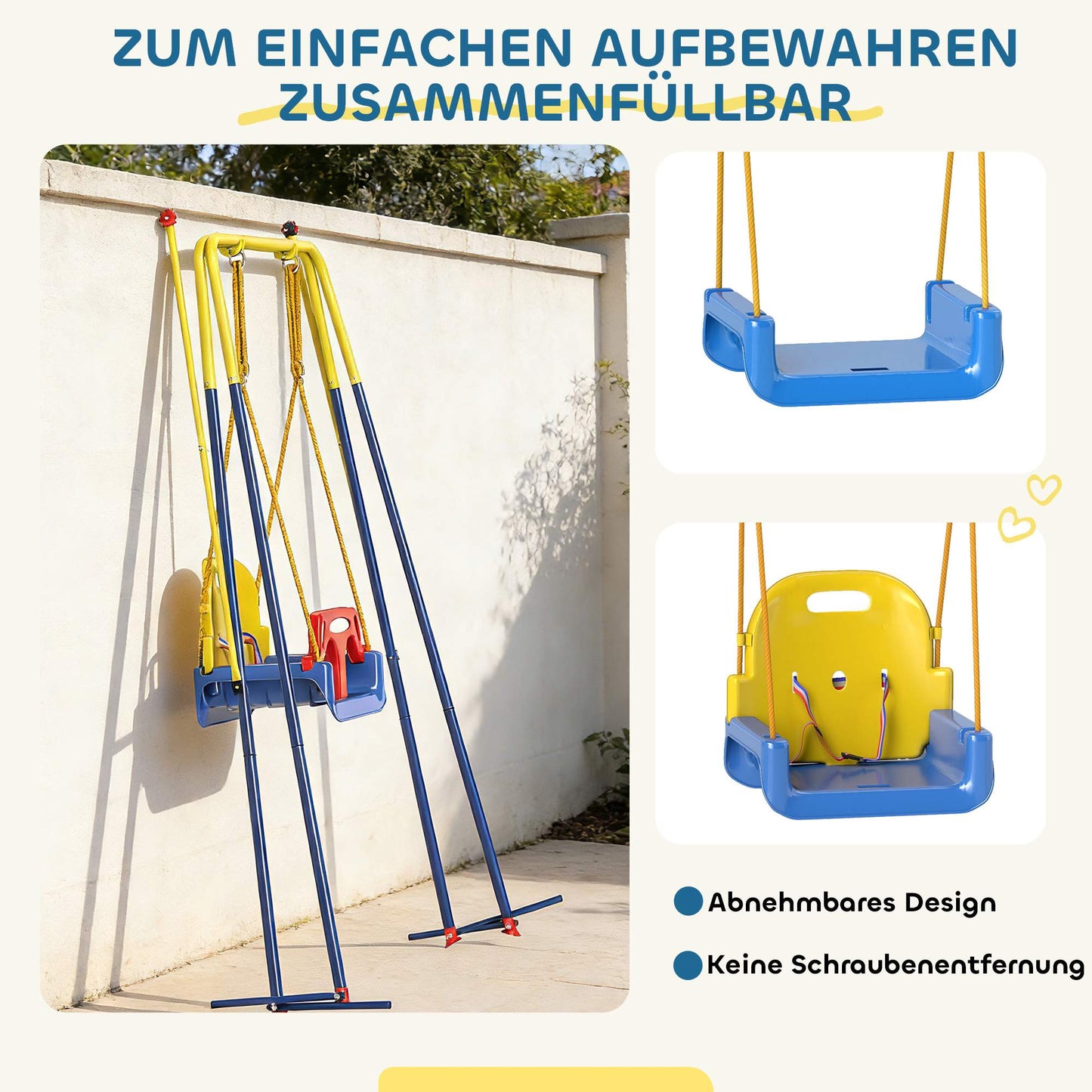 3-in-1 Adjustable Kids Swing Set for Indoor/Outdoor Use