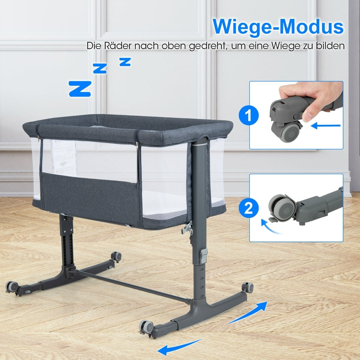 3-in-1 Baby Crib & Bassinet with Mattress, Dark Grey