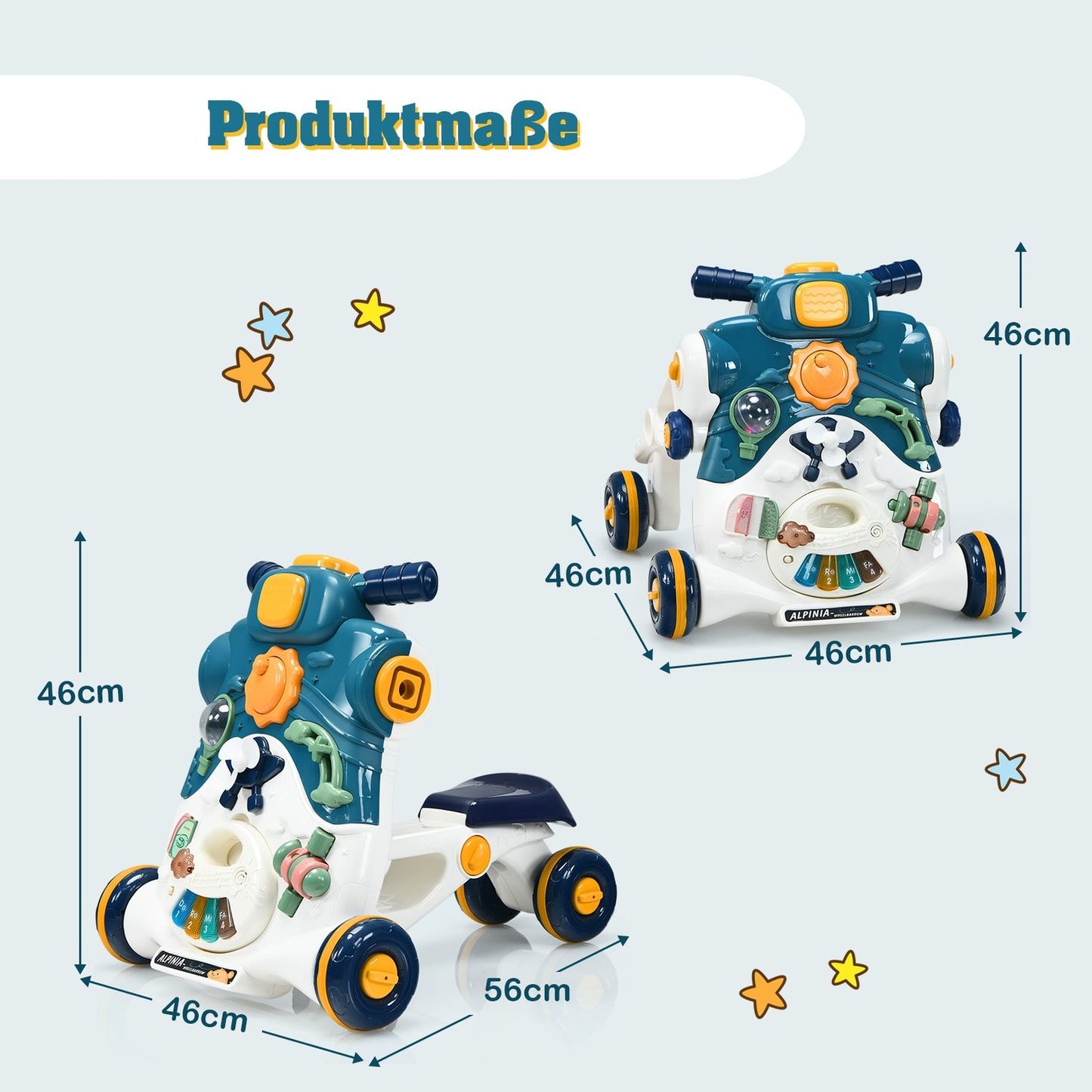 3-in-1 Baby Walker with Lights, Music & Activity Board