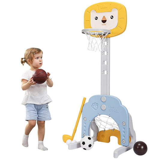 3-in-1 Basketball Hoop Set Basketball Hoop with Adjustable Height Lightweight & Stable Basketball Set Yellow + Blue