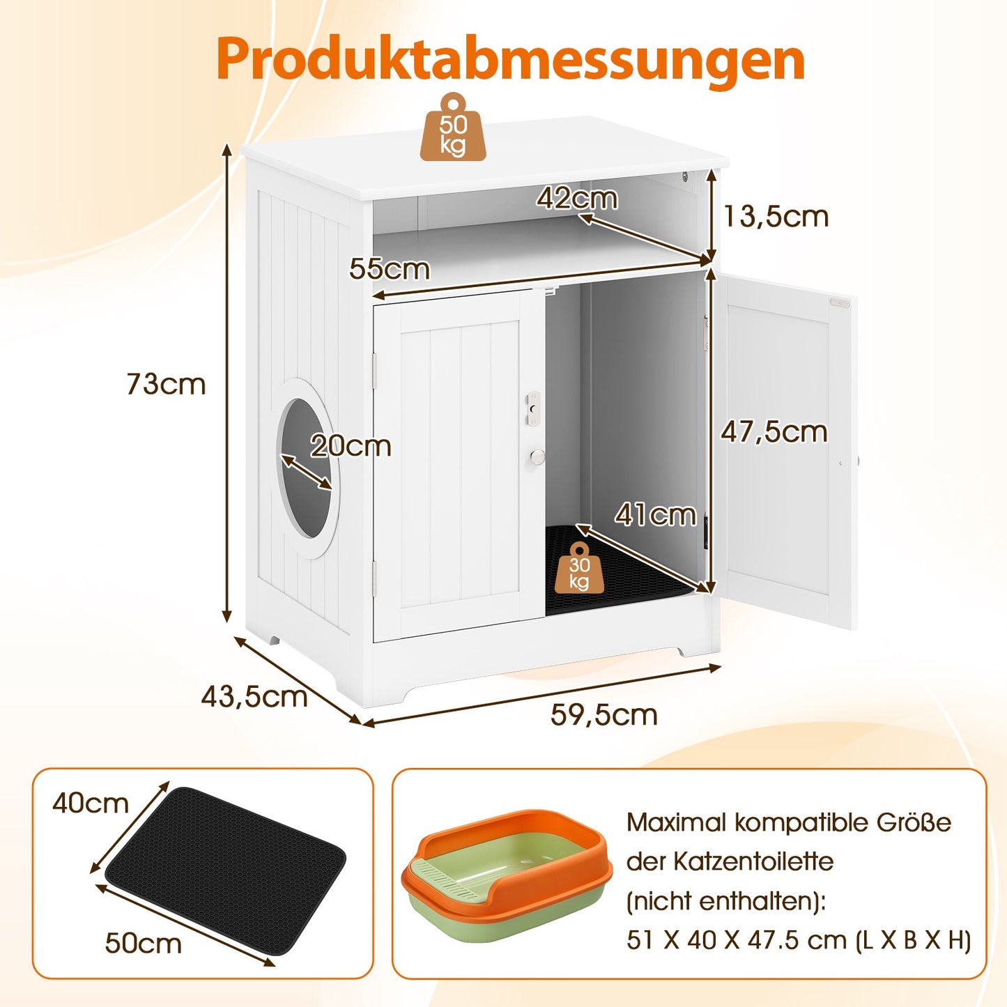 3-in-1 Cat Litter Box Enclosure with Mat and Lockable Doors