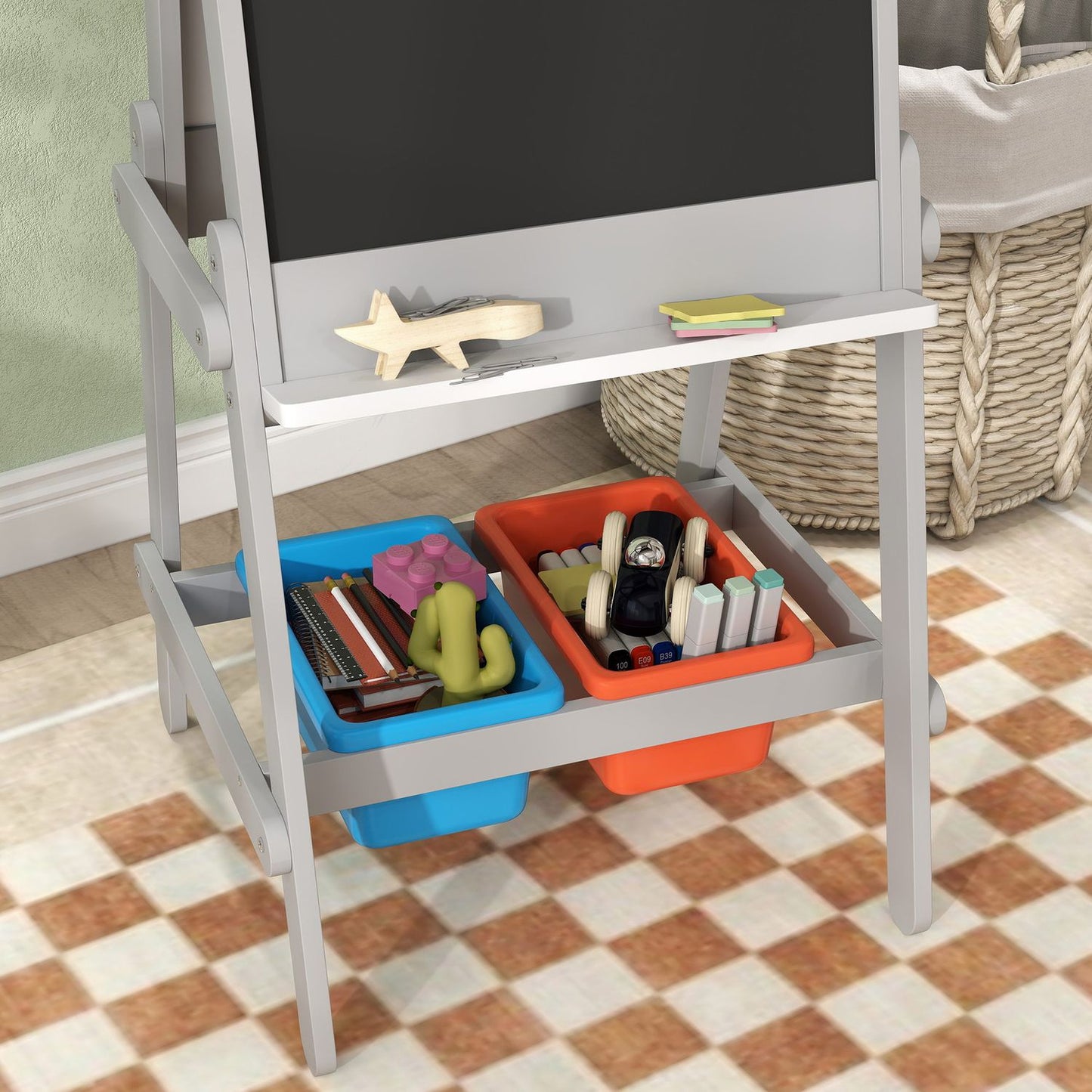 3-in-1 children's easel: blackboard, whiteboard, storage - gray