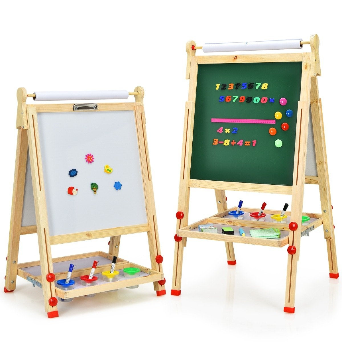 3 in 1 Children's Double-Sided Wooden Easel with Whiteboard & Chalkboard & Drawing Paper