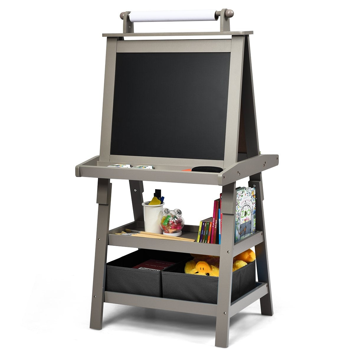 3 in 1 Children's Easel Children's Board Double-Sided Whiteboard & Chalkboard & Drawing Paper for Toddlers Grey