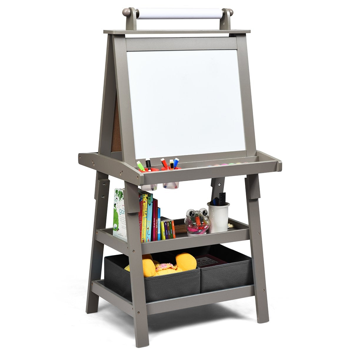 3 in 1 Children's Easel Children's Board Double-Sided Whiteboard & Chalkboard & Drawing Paper for Toddlers Grey