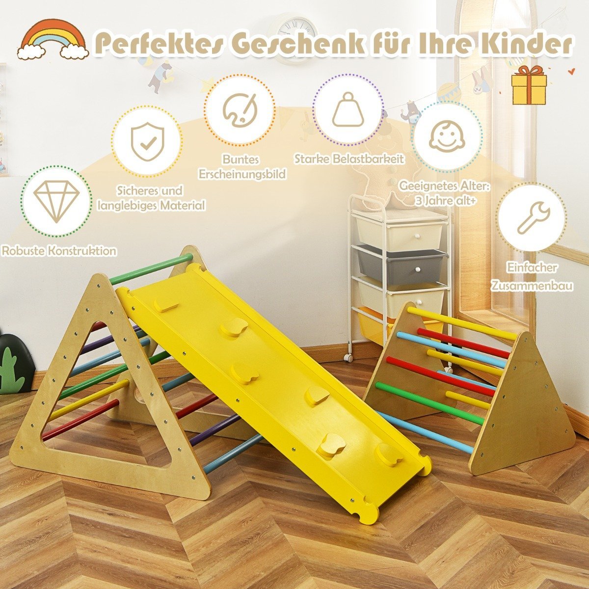 3 in 1 Climbing Toy Set for Toddlers Climbing Triangle & Ladder & Slide Climbing Frame Colorful