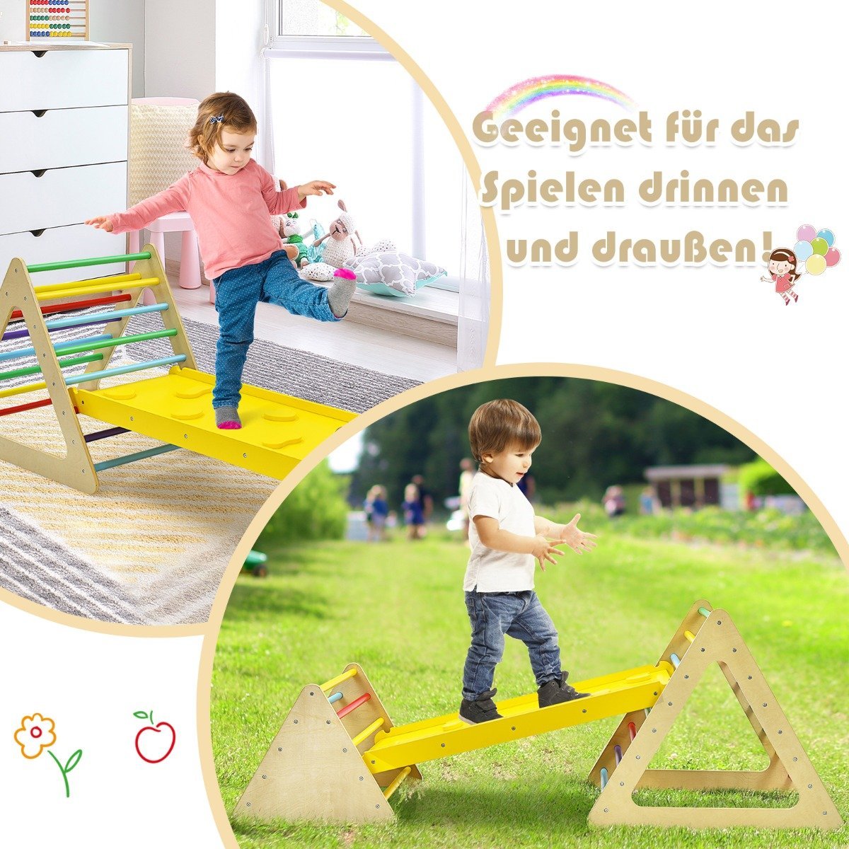 3 in 1 Climbing Toy Set for Toddlers Climbing Triangle & Ladder & Slide Climbing Frame Colorful