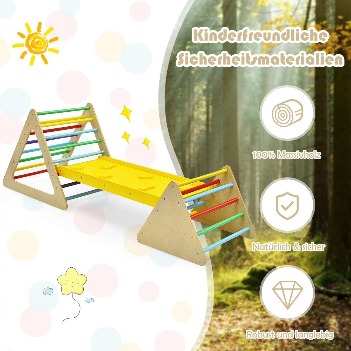3 in 1 Climbing Toy Set for Toddlers Climbing Triangle & Ladder & Slide Climbing Frame Colorful