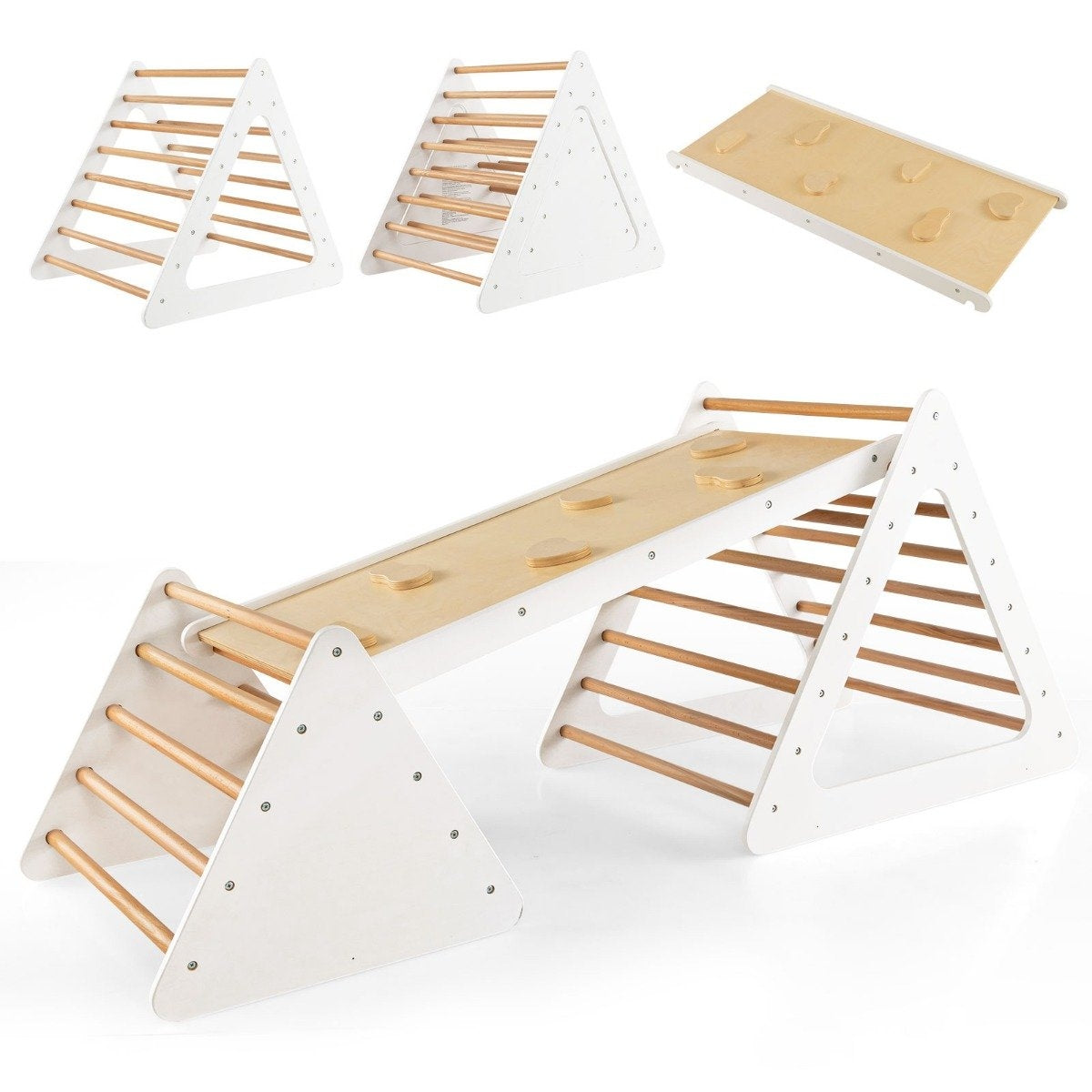 3 in 1 Climbing Toy Set for Toddlers Climbing Triangle & Ladder & Slide Climbing Frame Natural