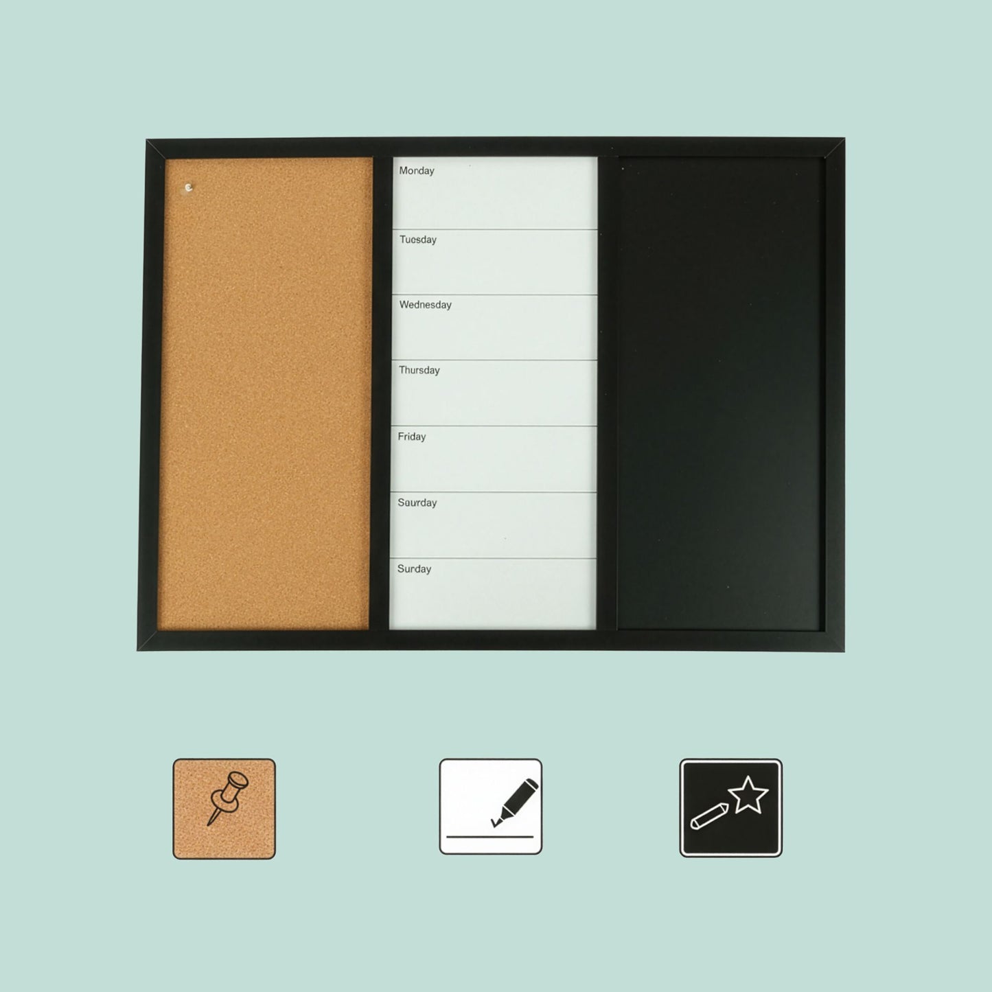 3-in-1 Combo Board with Whiteboard, Cork, Planner