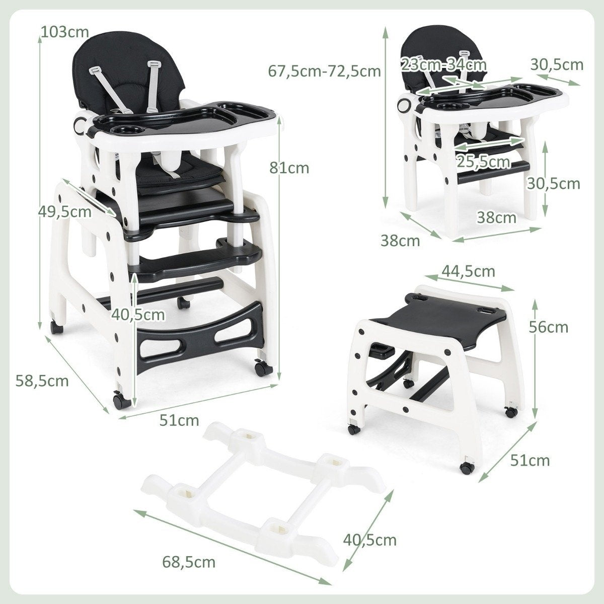 3-in-1 Convertible Baby High Chair – Black