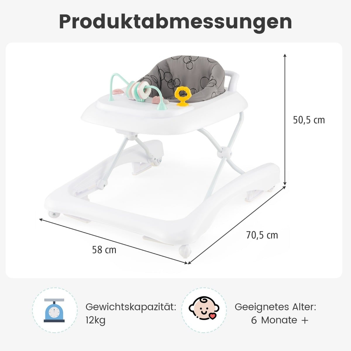 3-in-1 Foldable Baby Walker with Adjustable Height, Gray
