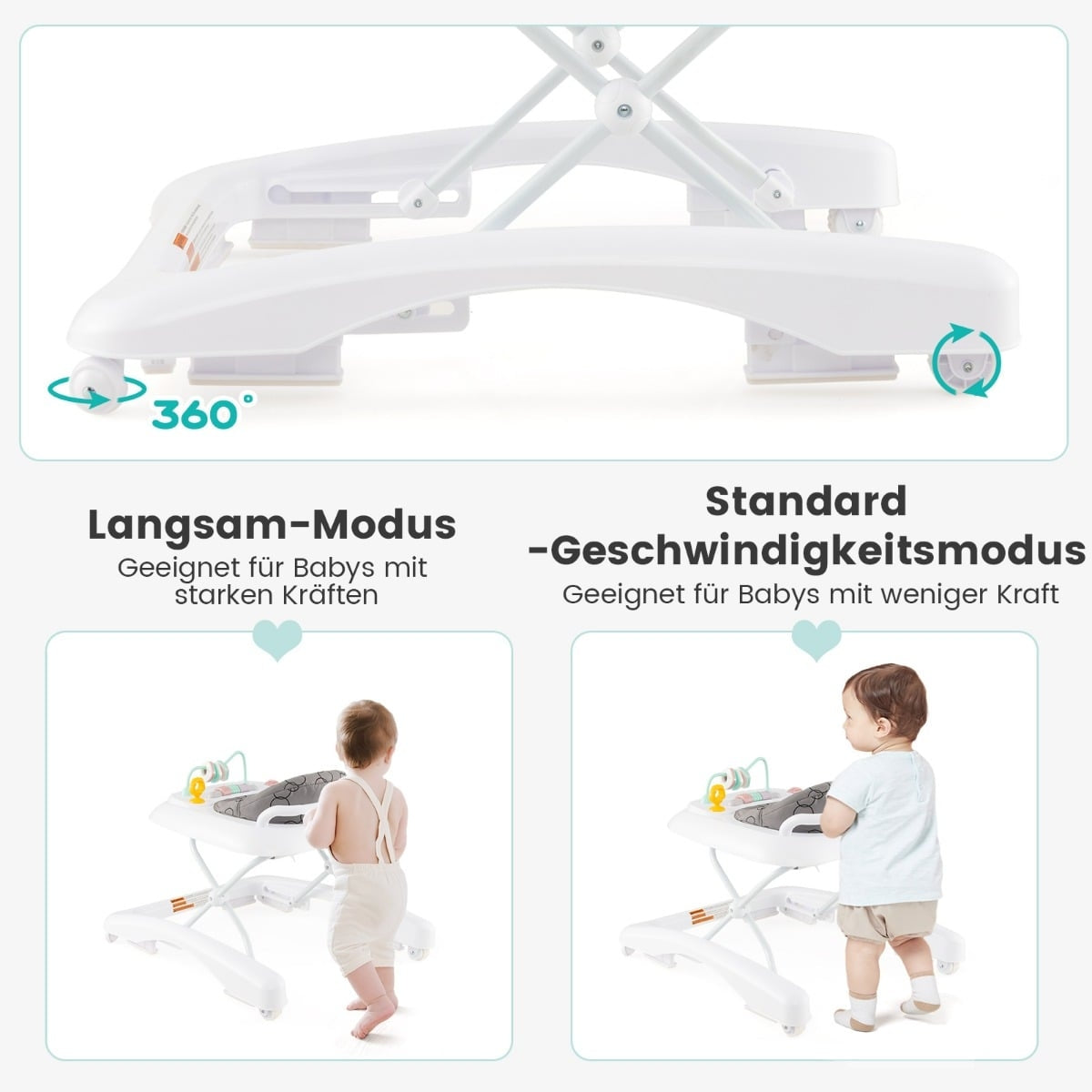 3-in-1 Foldable Baby Walker with Adjustable Height, Gray