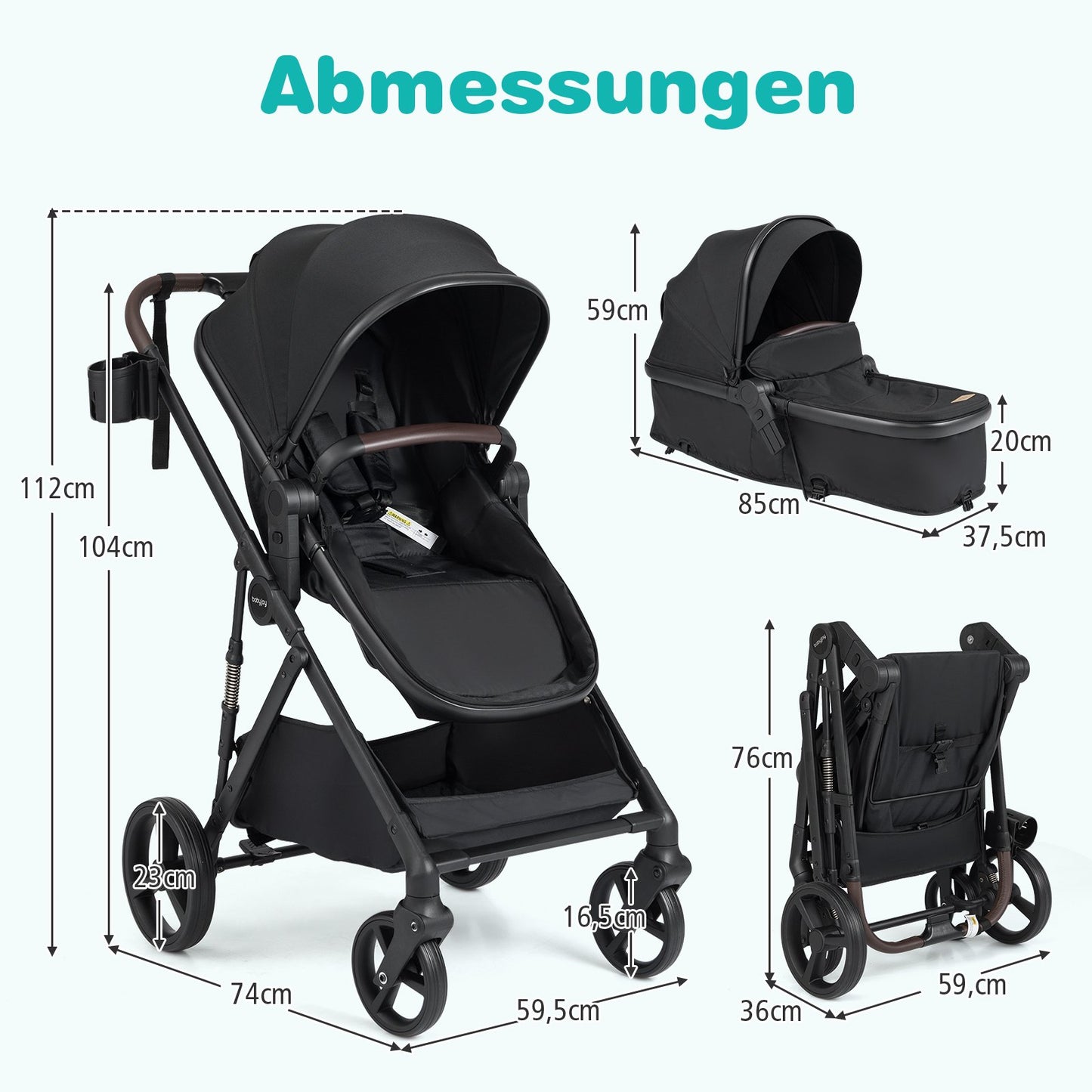 3-in-1 Foldable Stroller with Reversible Seat & Recline Function