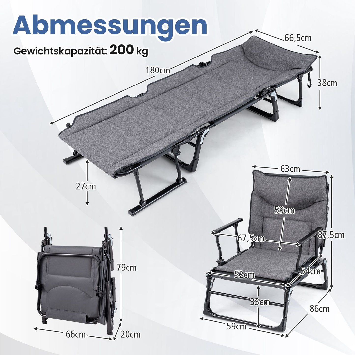 3-in-1 Folding Sun Lounger with Adjustable Backrest