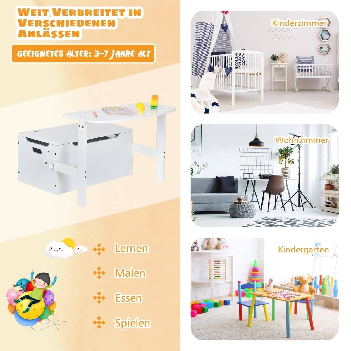 3-in-1 Kids Activity Table Set with Desk & Storage