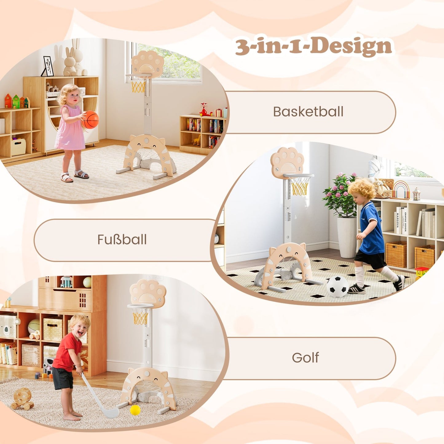 3-in-1 Kids Sports Center: Basketball, Soccer & Golf Set