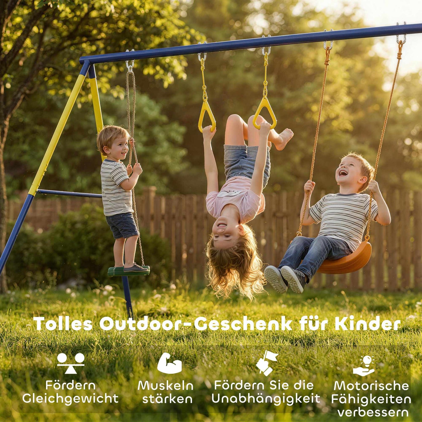 3-in-1 Kids Swing Set, Steel Frame, 150 kg Capacity