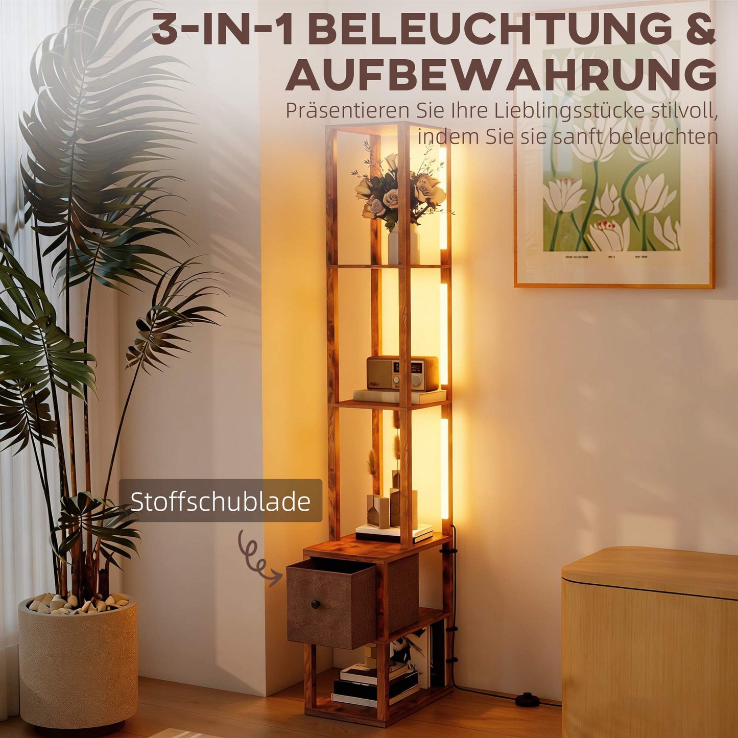 3-in-1 LED Floor Lamp with Shelves and Foot Switch