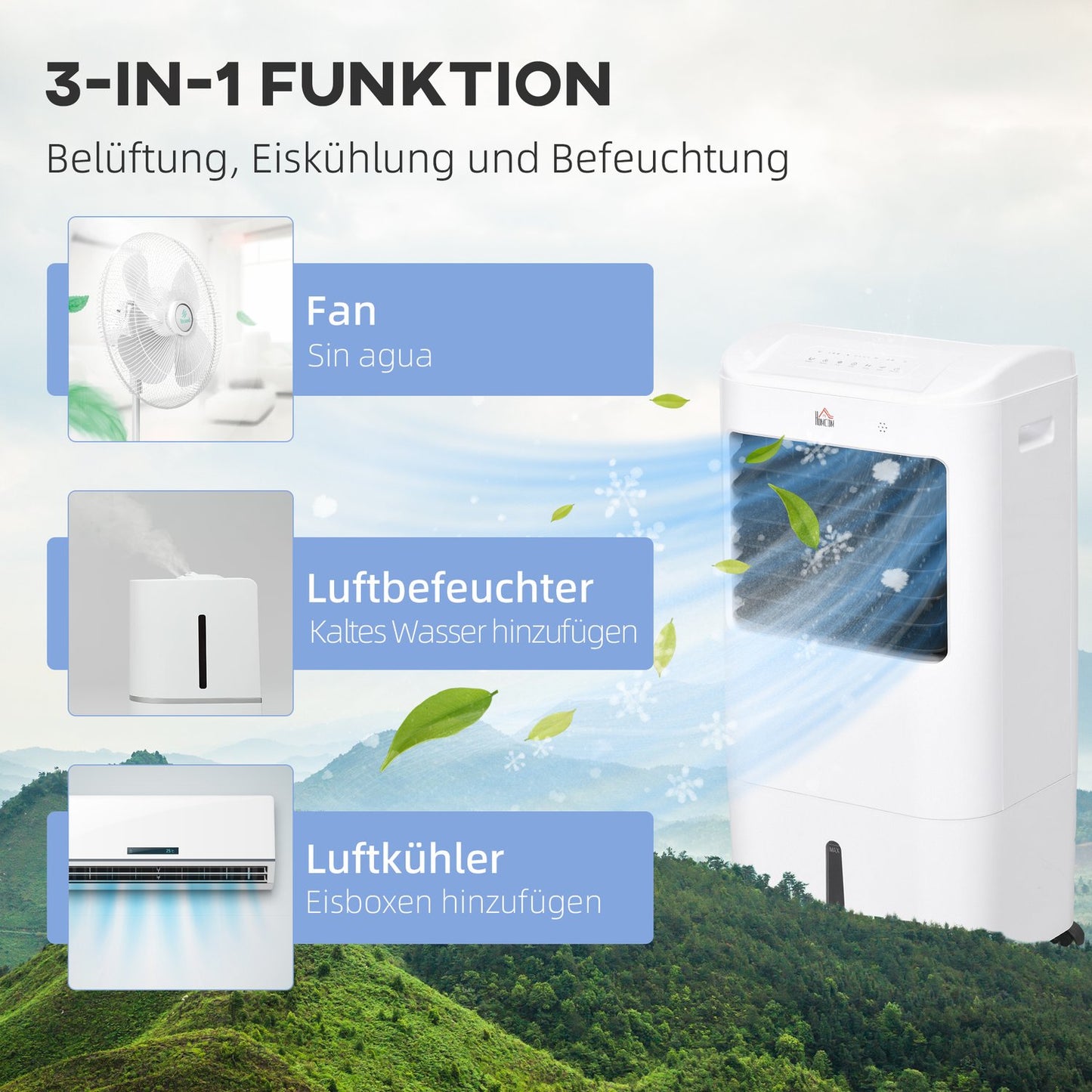 Portable 3-in-1 Air Conditioner, Humidifier, Cooler – 15L, Remote Control, Timer