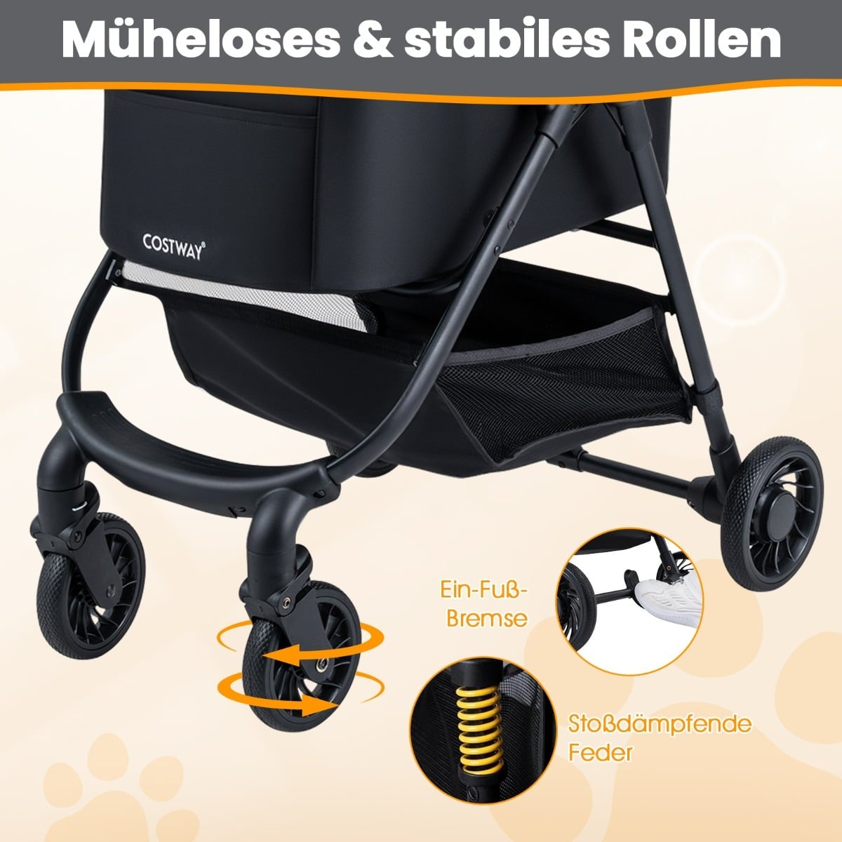 3-in-1 Pet Stroller with Removable Carrier & Adjustable Canopy