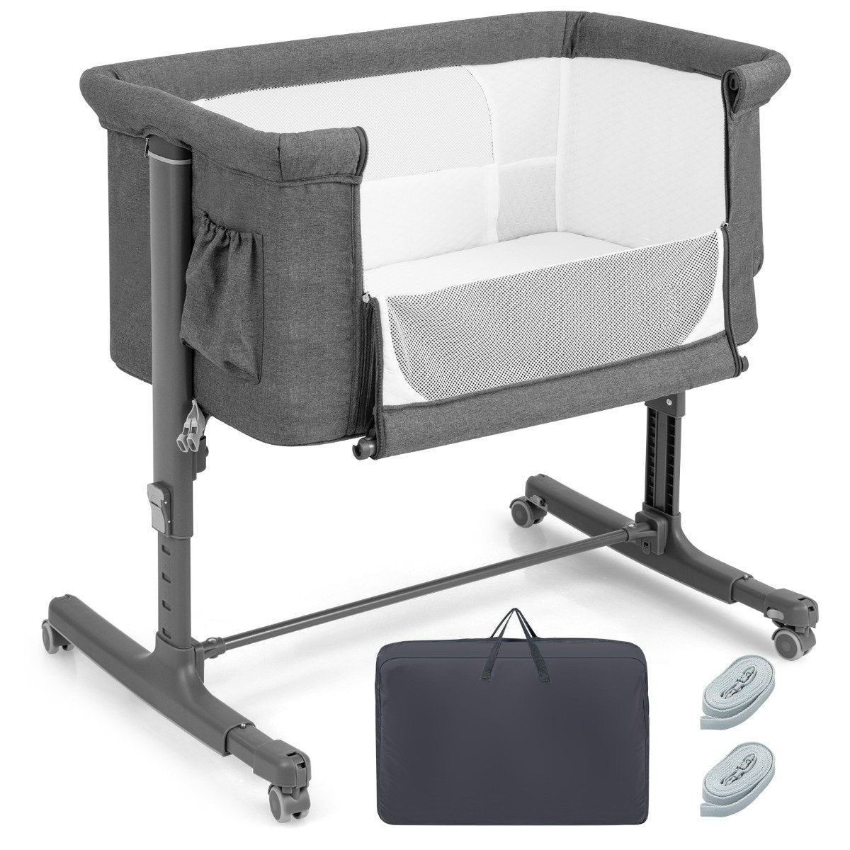 3-in-1 Portable Baby Crib with Adjustable Height & Mesh