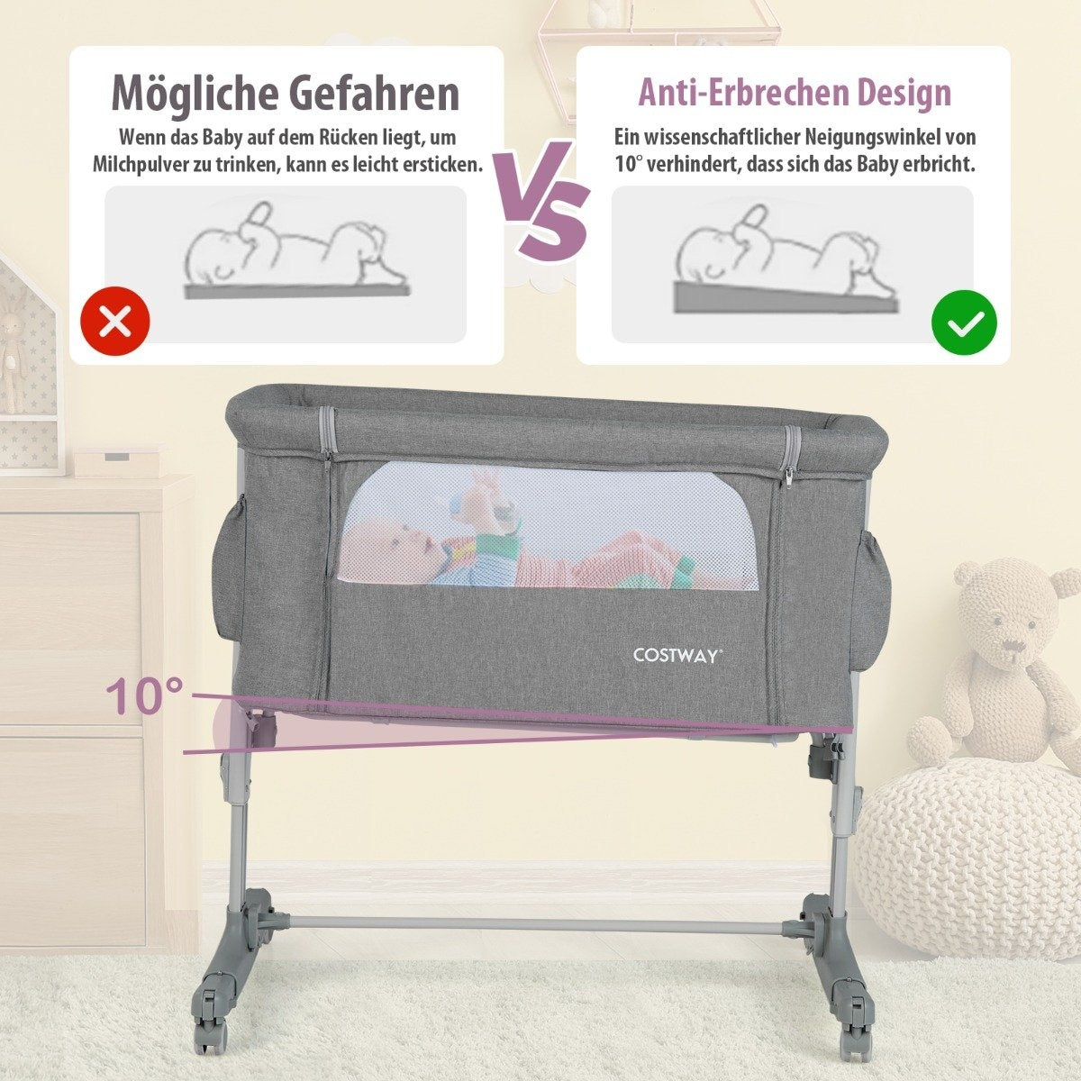 3-in-1 Portable Baby Crib with Adjustable Height & Mesh